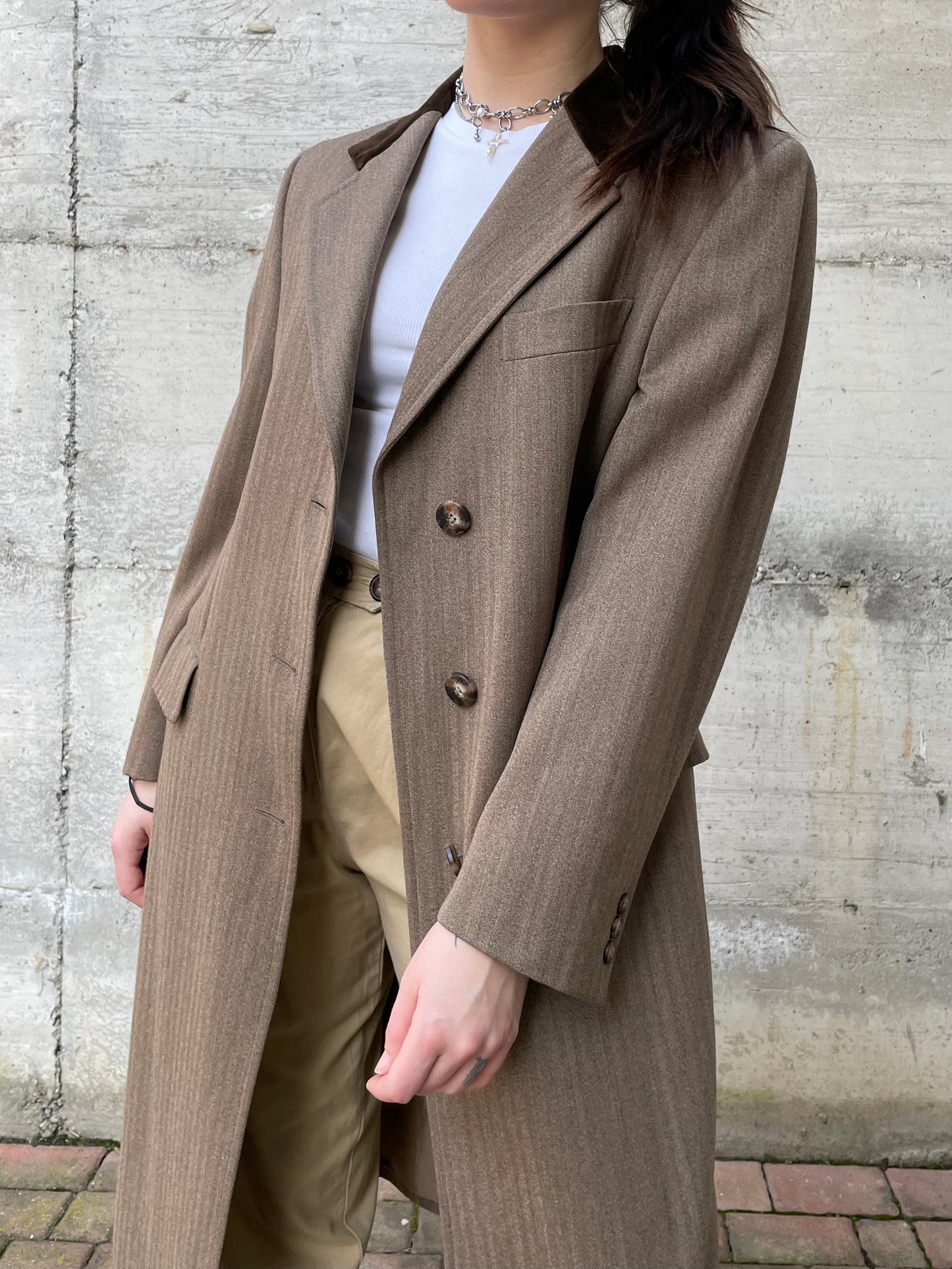 Soprabito cachi gessato mezza stagione 100% lana - 44it donna