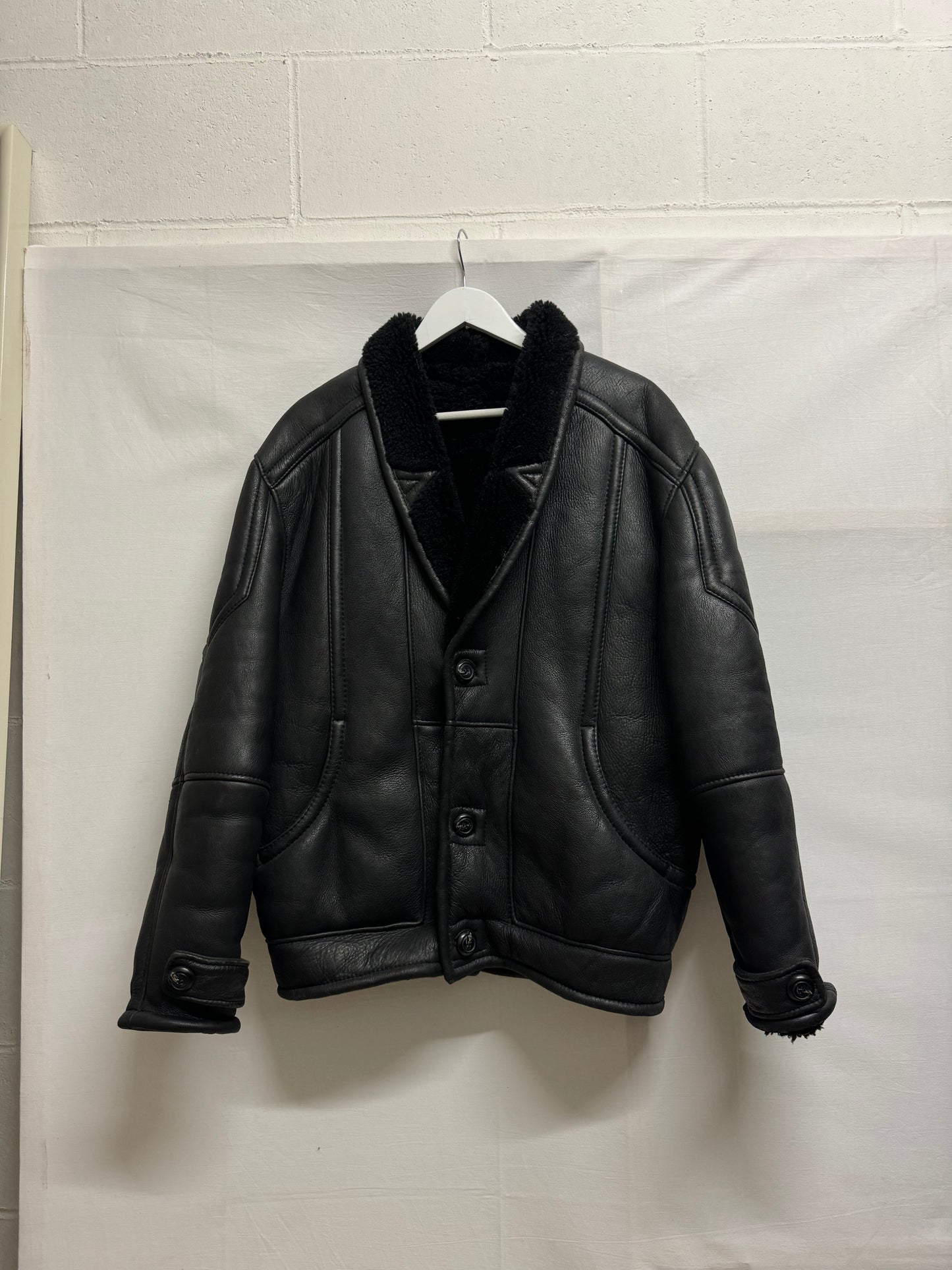 Bomber in montone Shearling nero, taglia 48it uomo