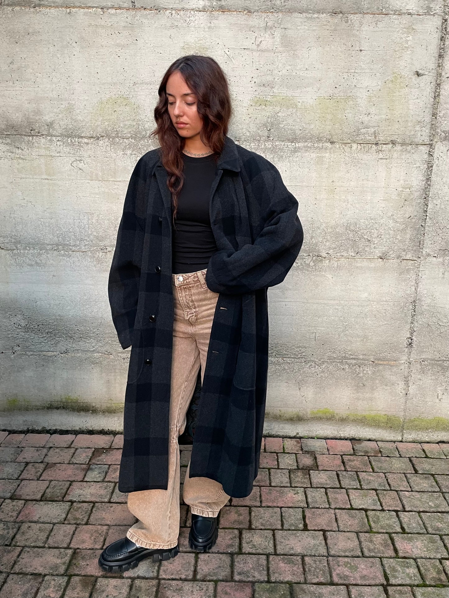 Cappotto Oliver by Valentino tartan grigio scuro, 100% lana - taglia M uomo