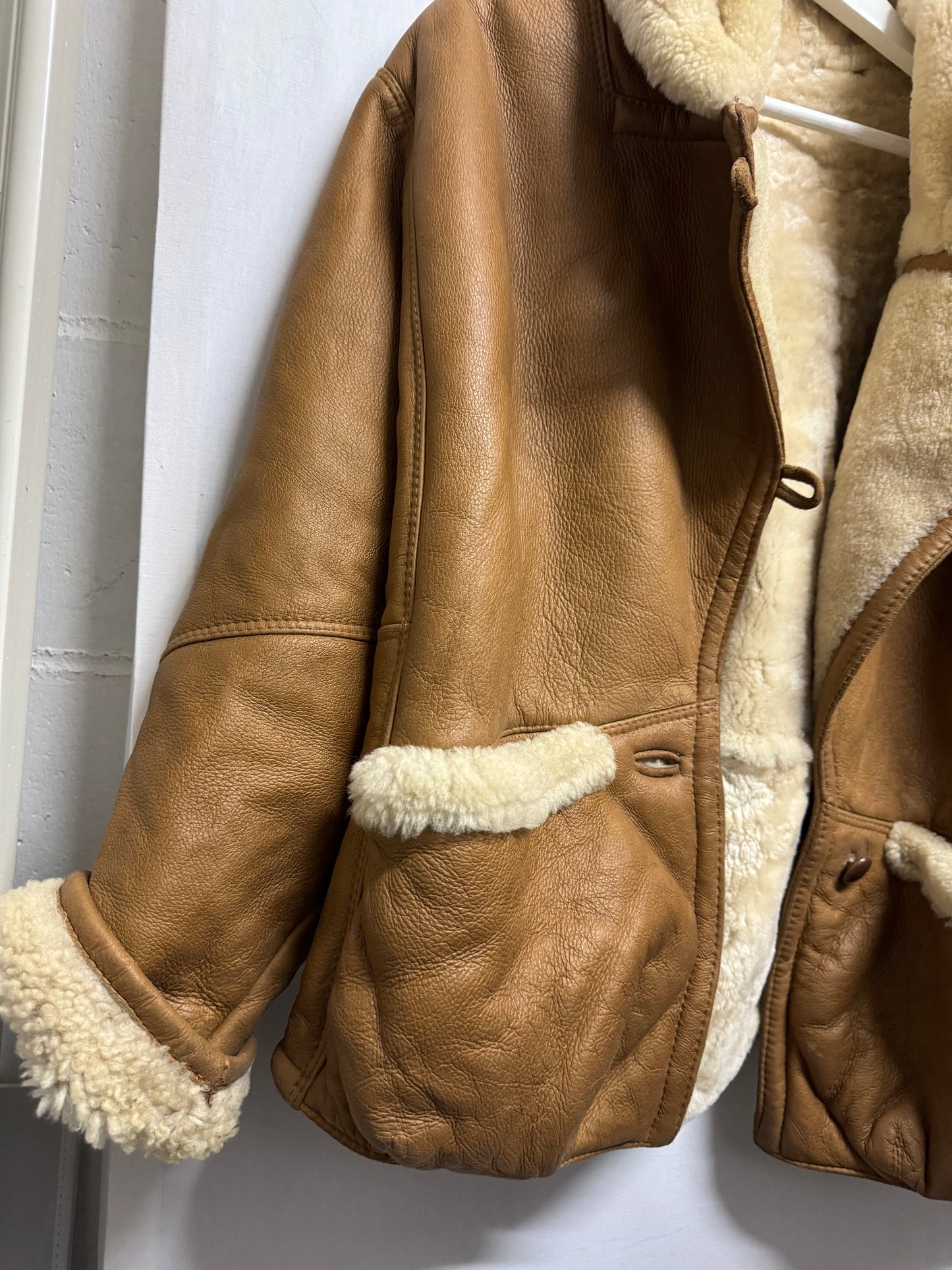 Montone aviator originale Shearling in pelle caramello, rara taglia piccola da donna