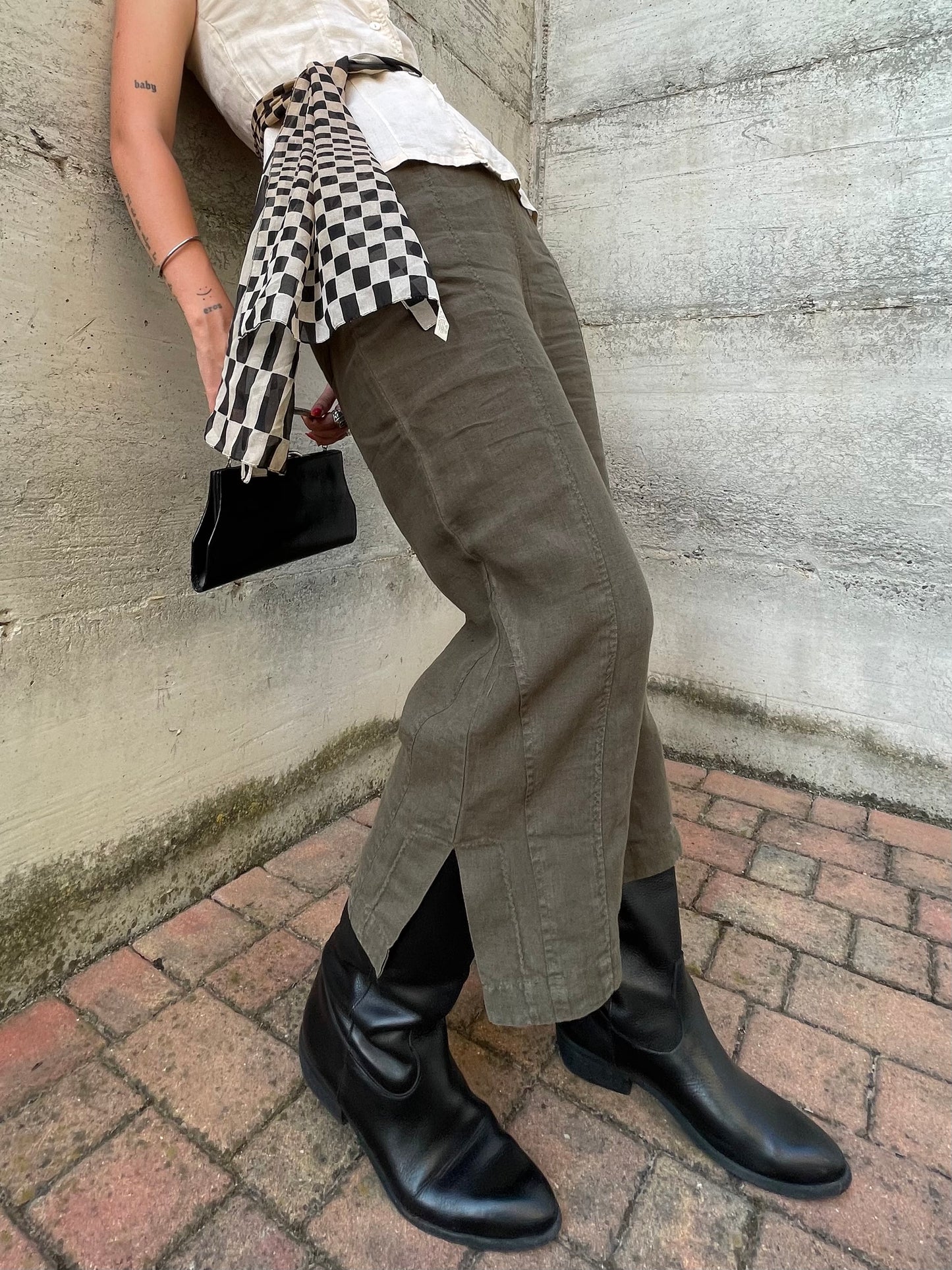 Pantalone capri ampio verde oliva 100% lino, Conte of Florence, taglia 42it