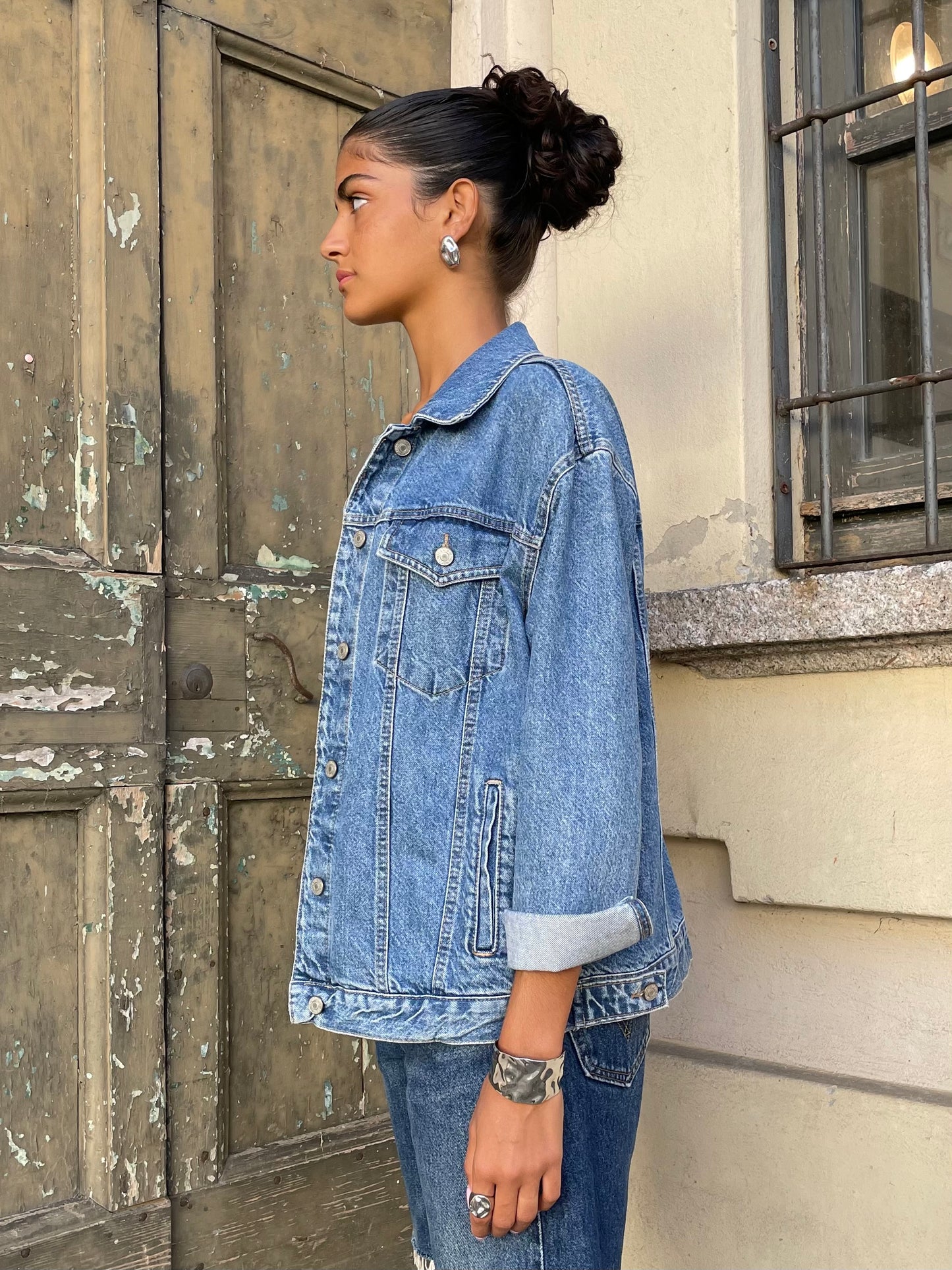 Giacca vintage denim lavaggio medio - taglia L donna