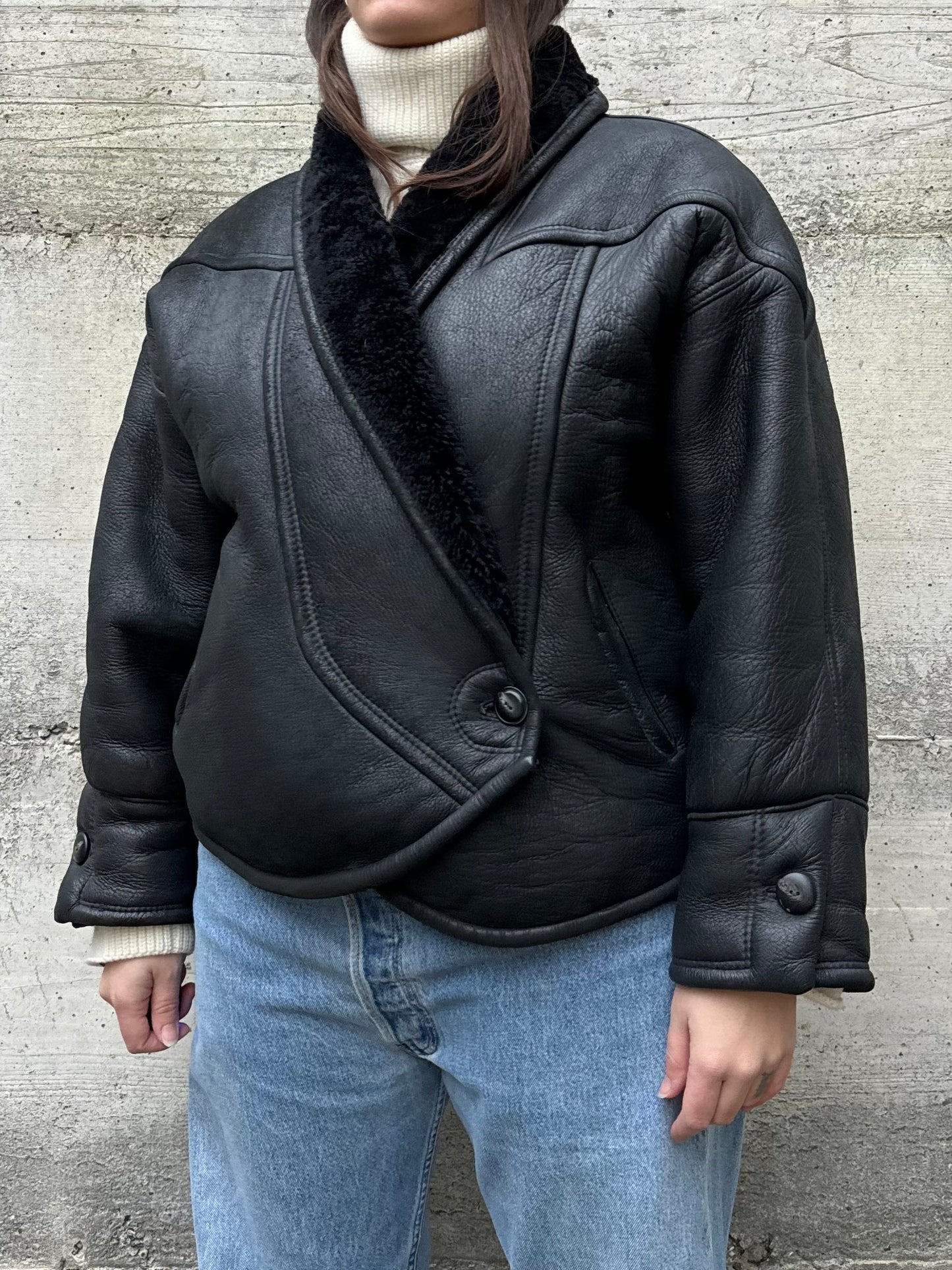 Montone Shearling cropped 80s, rara taglia 44it donna