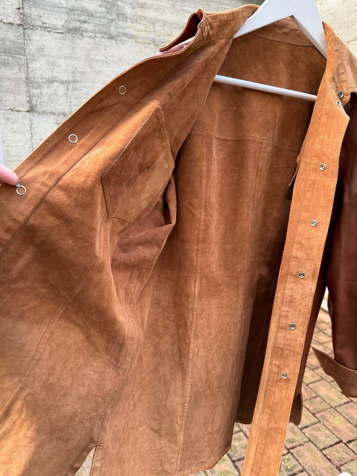 Overshirt double face in cuoio e renna color cognac