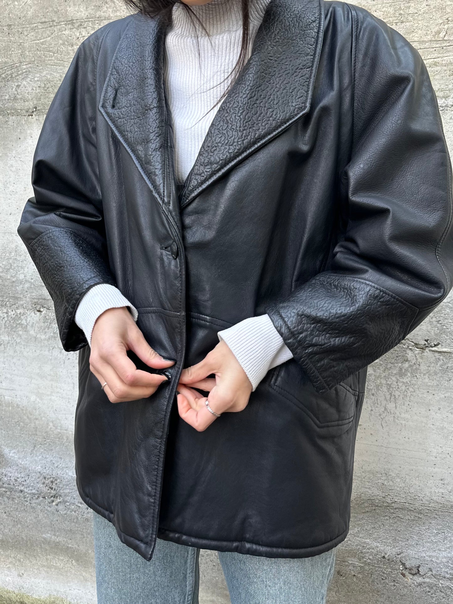 Giacca donna 80s in vera pelle nappata con dettagli lavorati