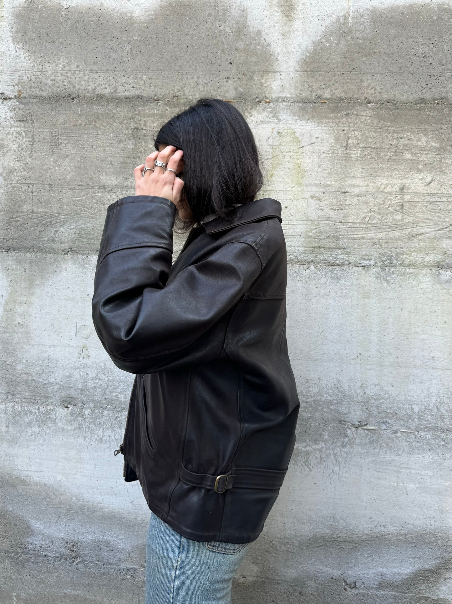 Biker liscio in cuoio testa di moro