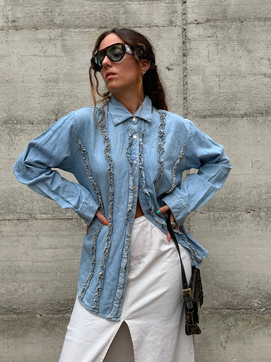 Camicia denim lavaggio chiaro, rouges frontali - taglia M