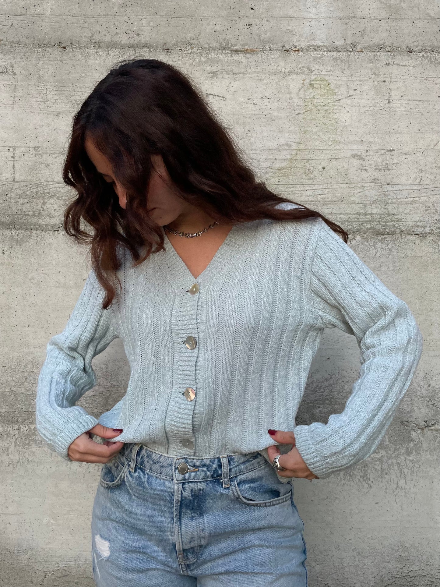 Cardigan turchese 85% lana 15% viscosa - taglia M