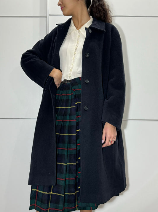 Cappotto monopetto sartoriale blu notte in misto lana vergine e cashmere