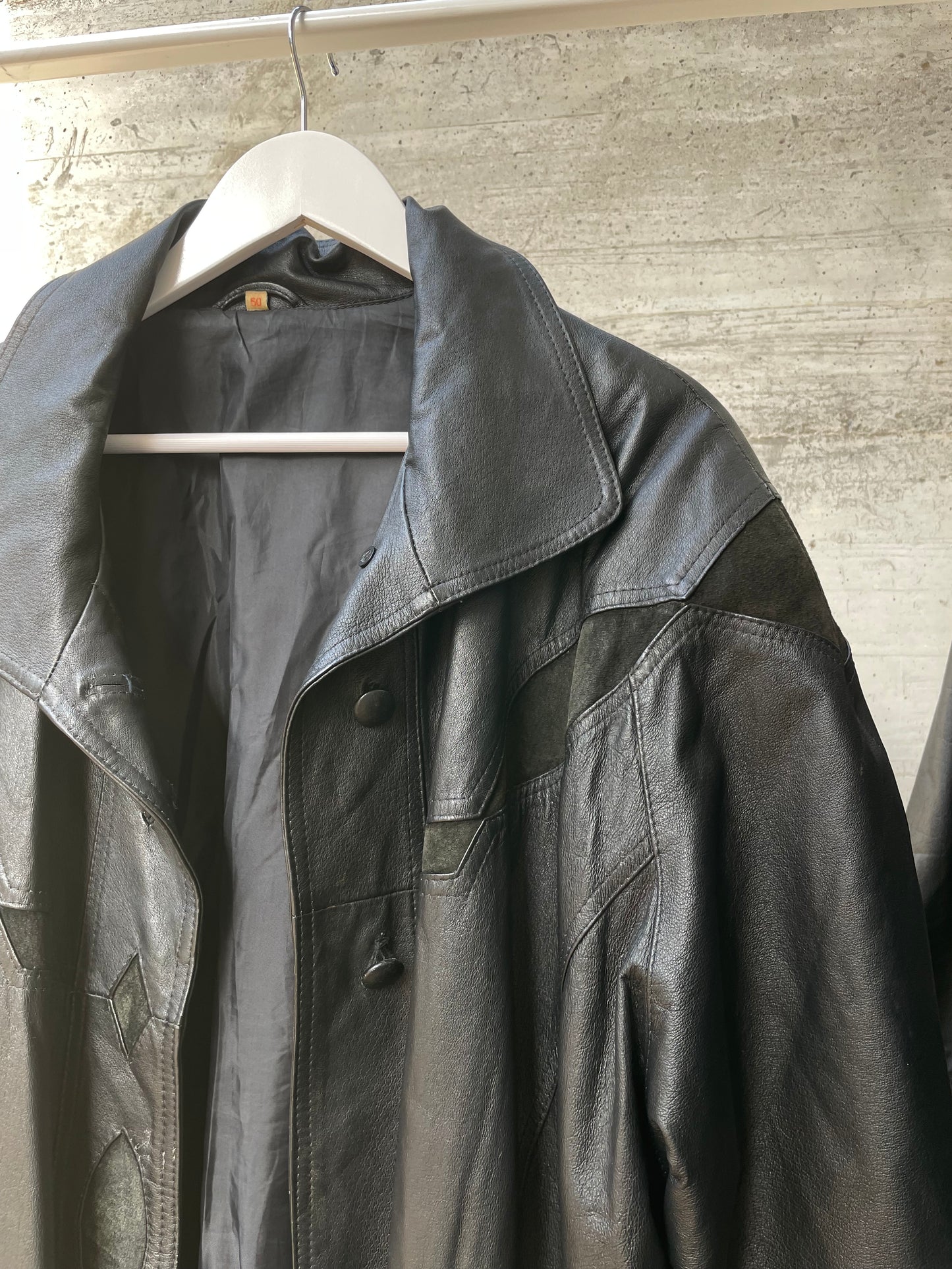 Giacca 80s vera pelle nera - inserti camoscio