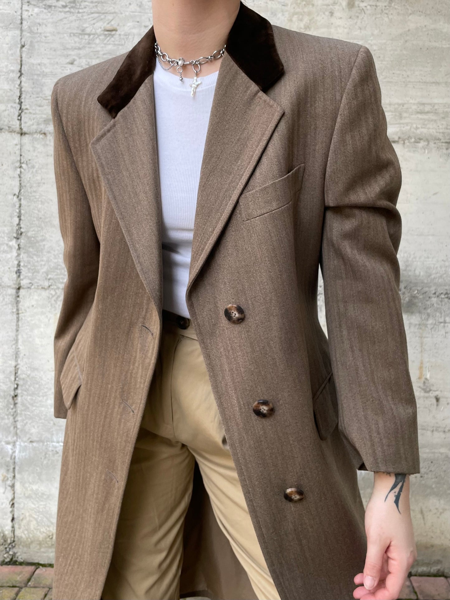 Soprabito cachi gessato mezza stagione 100% lana - 44it donna