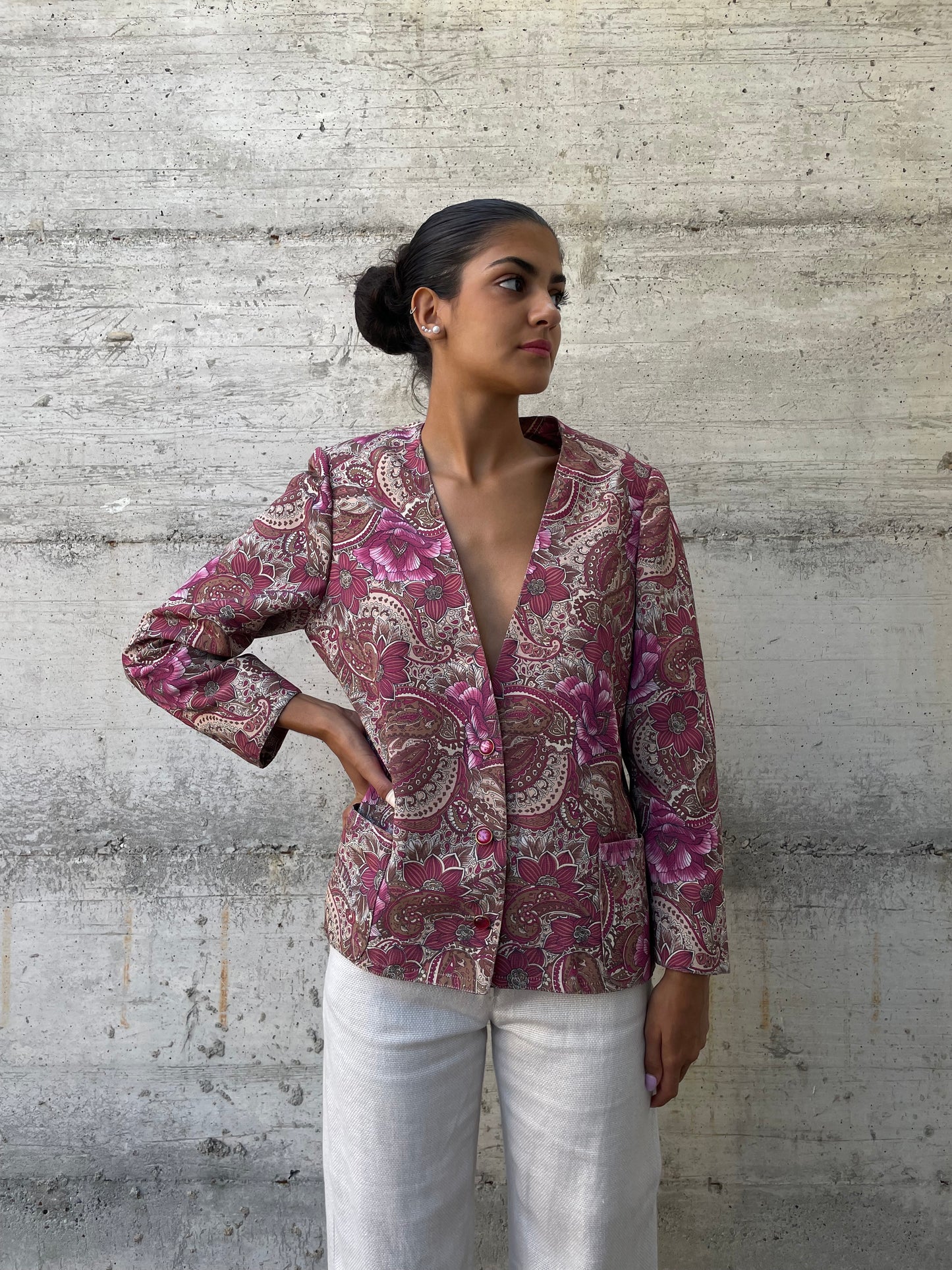 Blazer sartoriale in misto cotone fantasia - taglia M