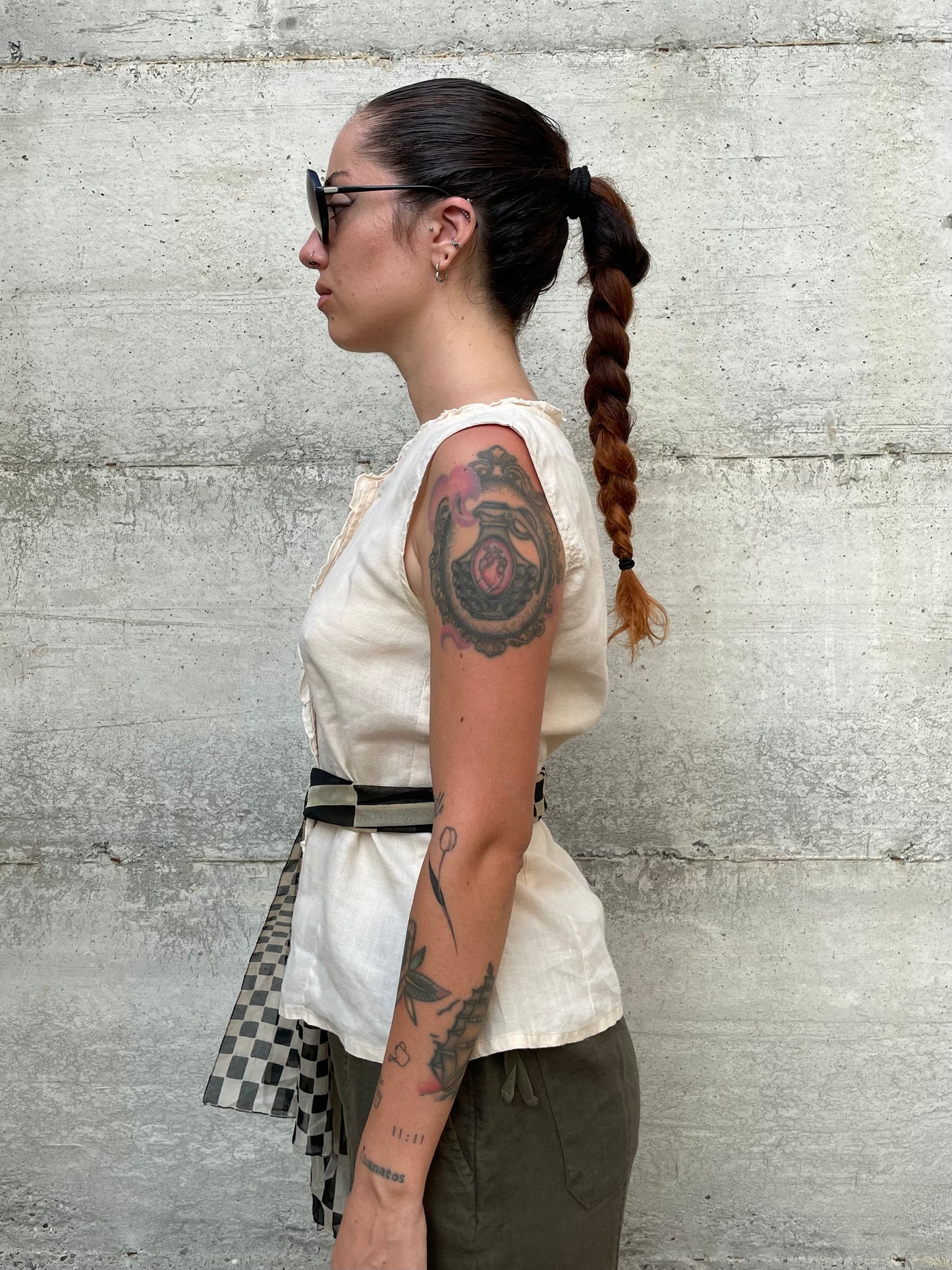 Camicetta smanicata burro 100% lino, sartoriale Made in Italy, Taglia S