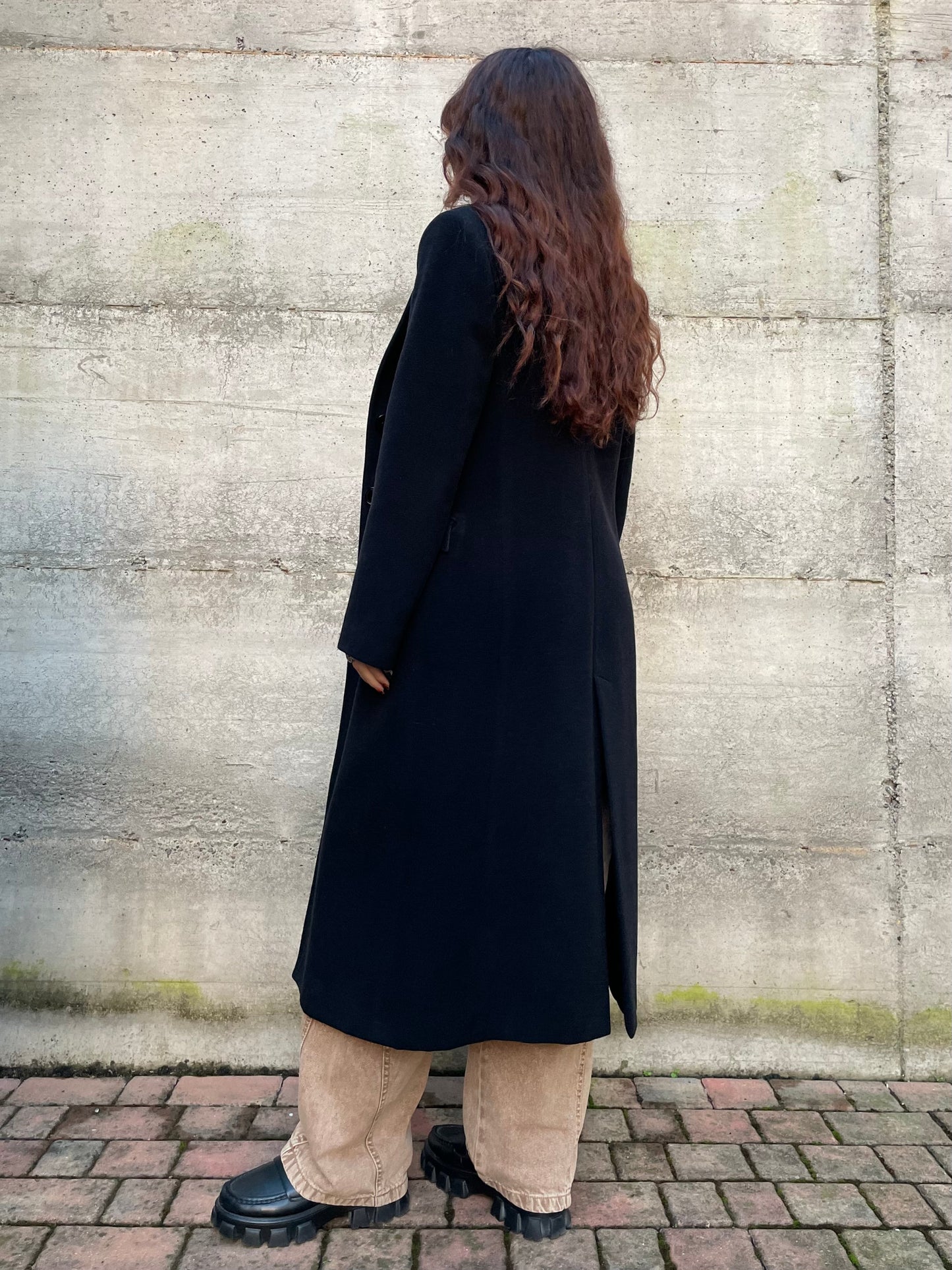 Cappotto nero sfiancato sartoriale 100% lana - taglia S