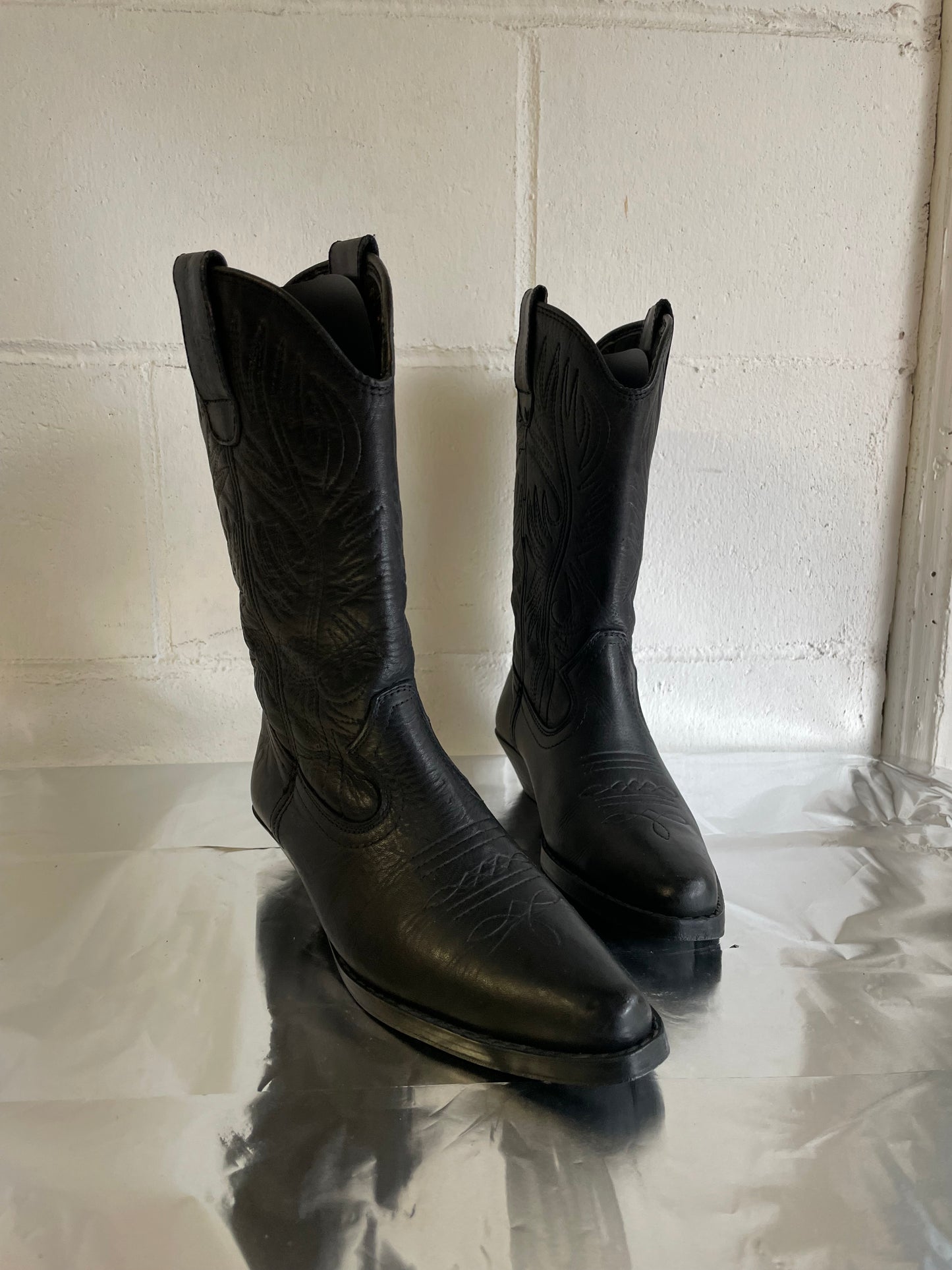 EU 37 - Original Arizona Western Boots, neri, vera pelle, pari a nuovo!