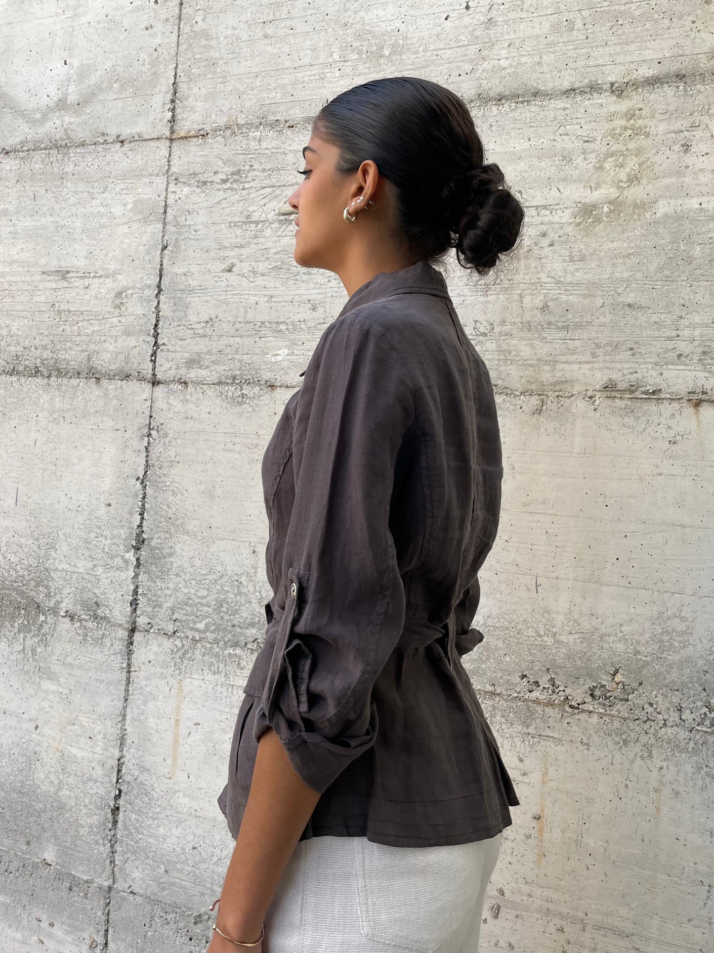 Camicia Marella cargo marrone 100% lino - taglia S/M