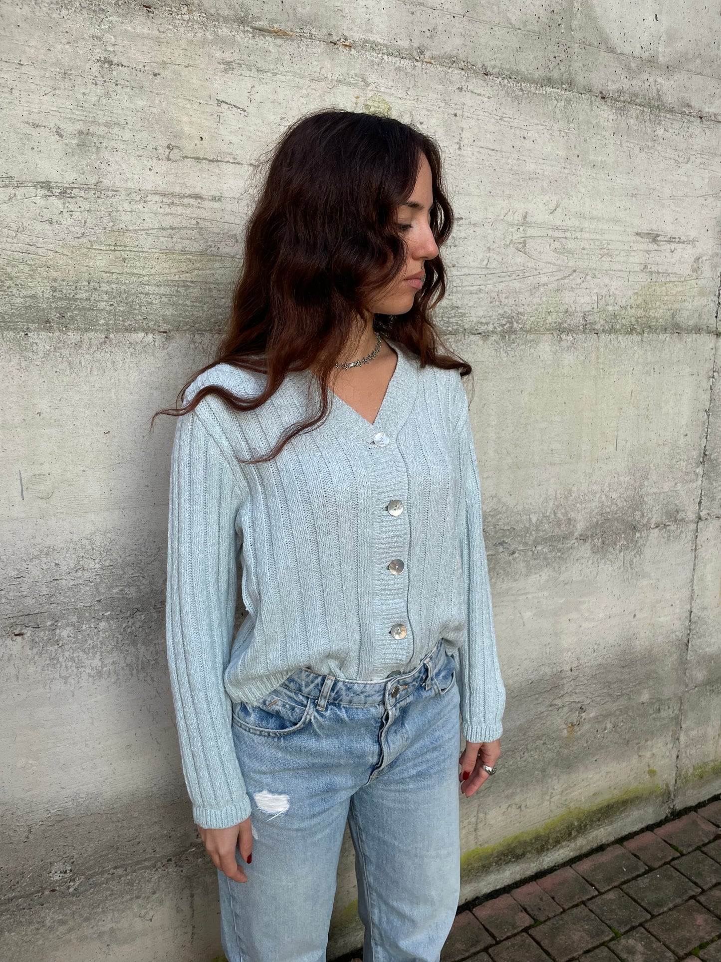 Cardigan turchese 85% lana 15% viscosa - taglia M