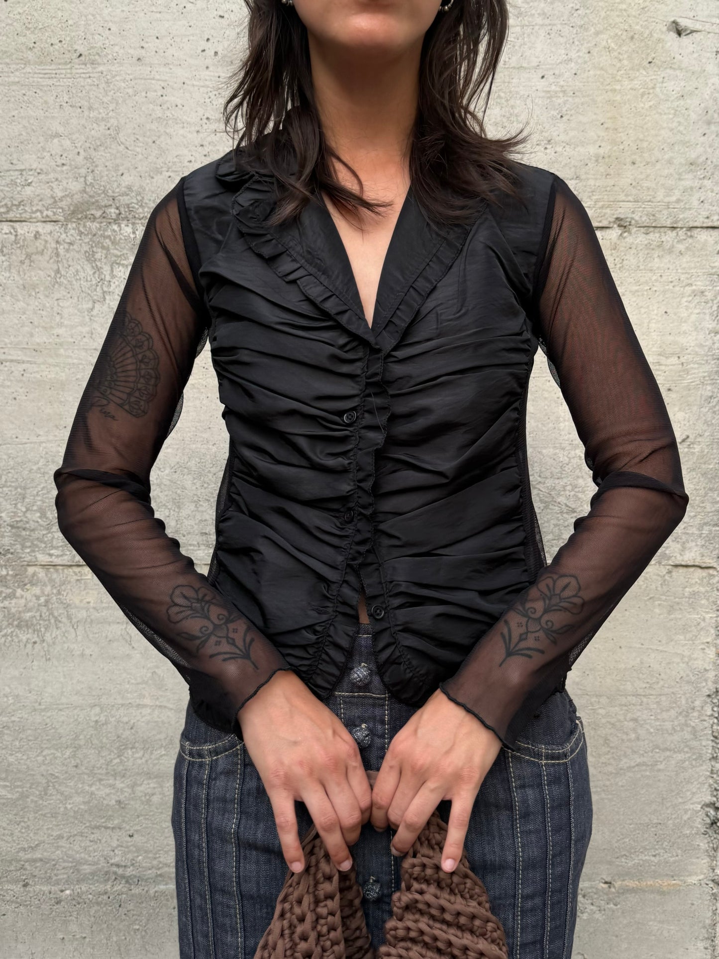 Blusa Y2K in shantung e crepe di seta