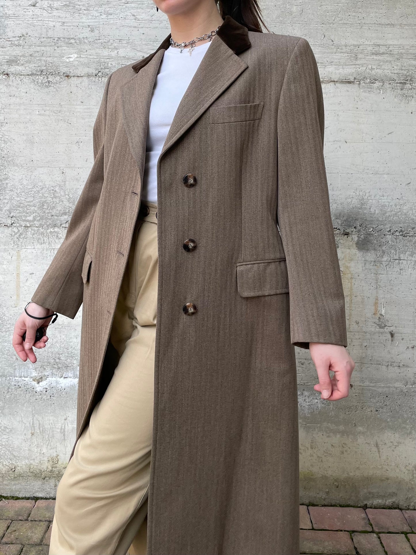 Soprabito cachi gessato mezza stagione 100% lana - 44it donna