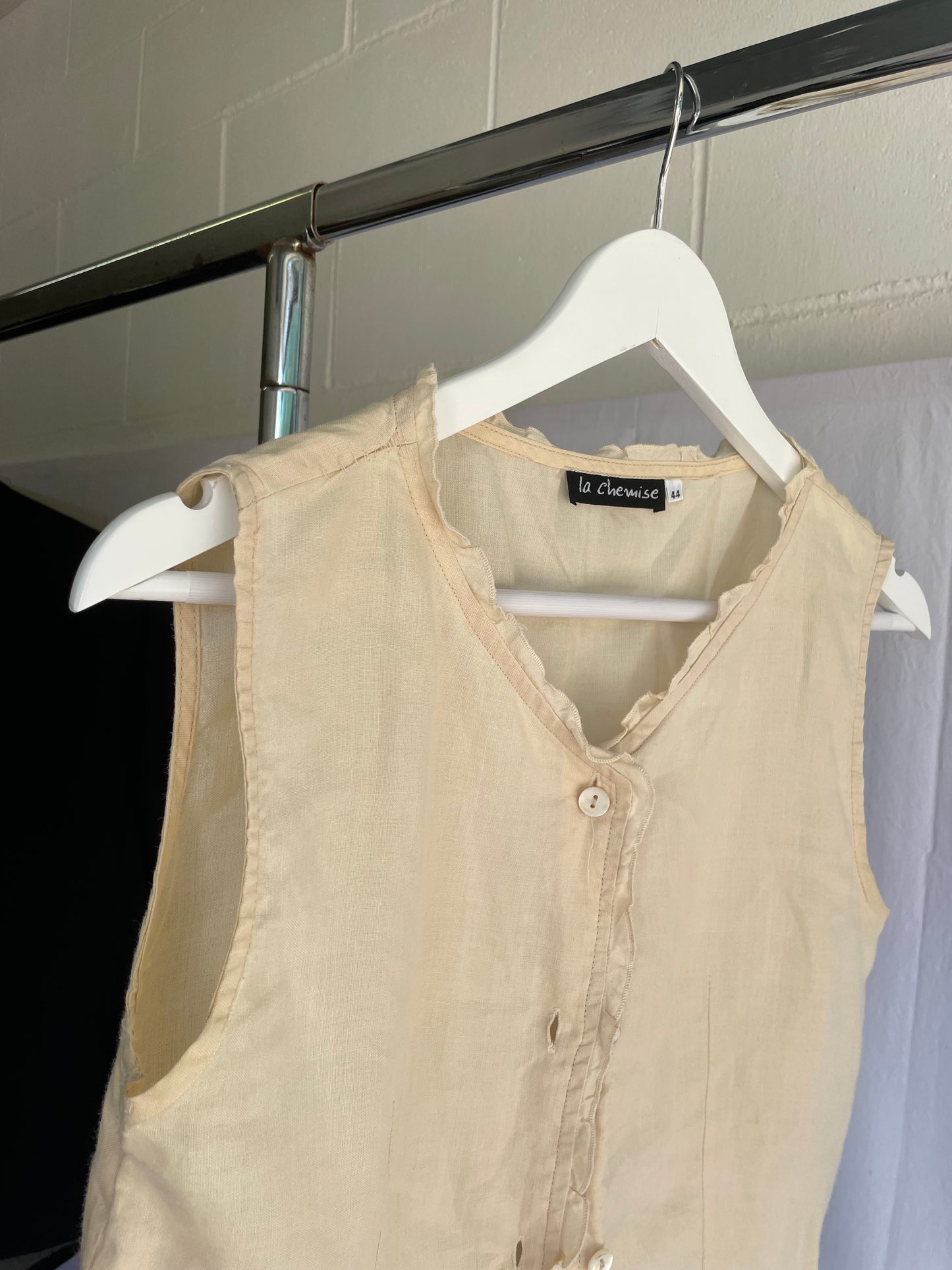 Camicetta smanicata burro 100% lino, sartoriale Made in Italy, Taglia S