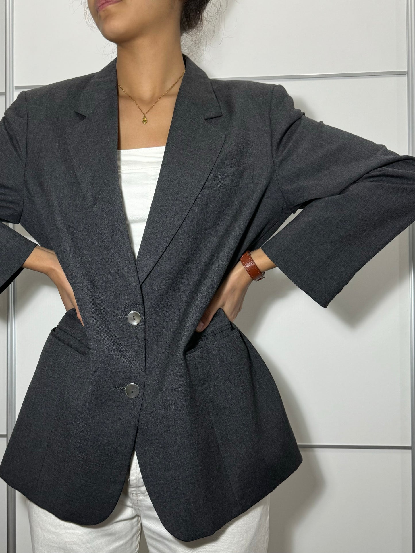 Blazer donna monopetto grigio in pura lana vergine