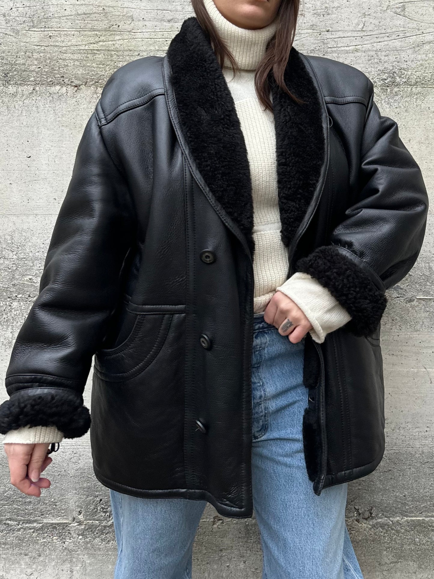 Montone Shearling nero in nappa, taglia 50it uomo (M)