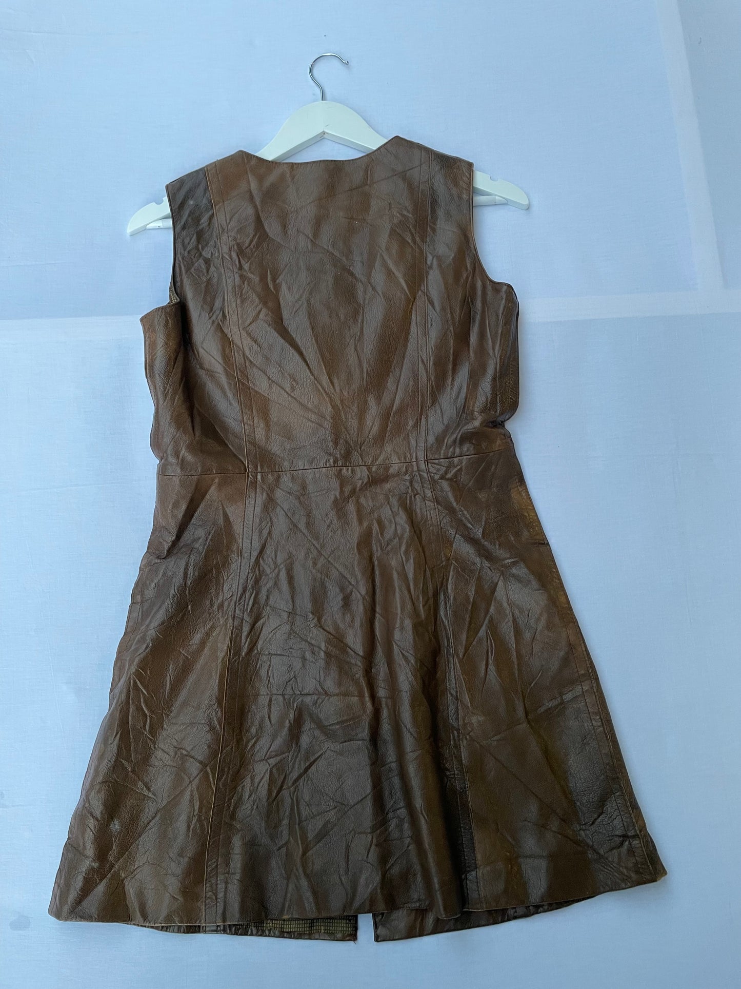 Minidress originale USA smanicato in vera pelle marrone sfumata - taglia S