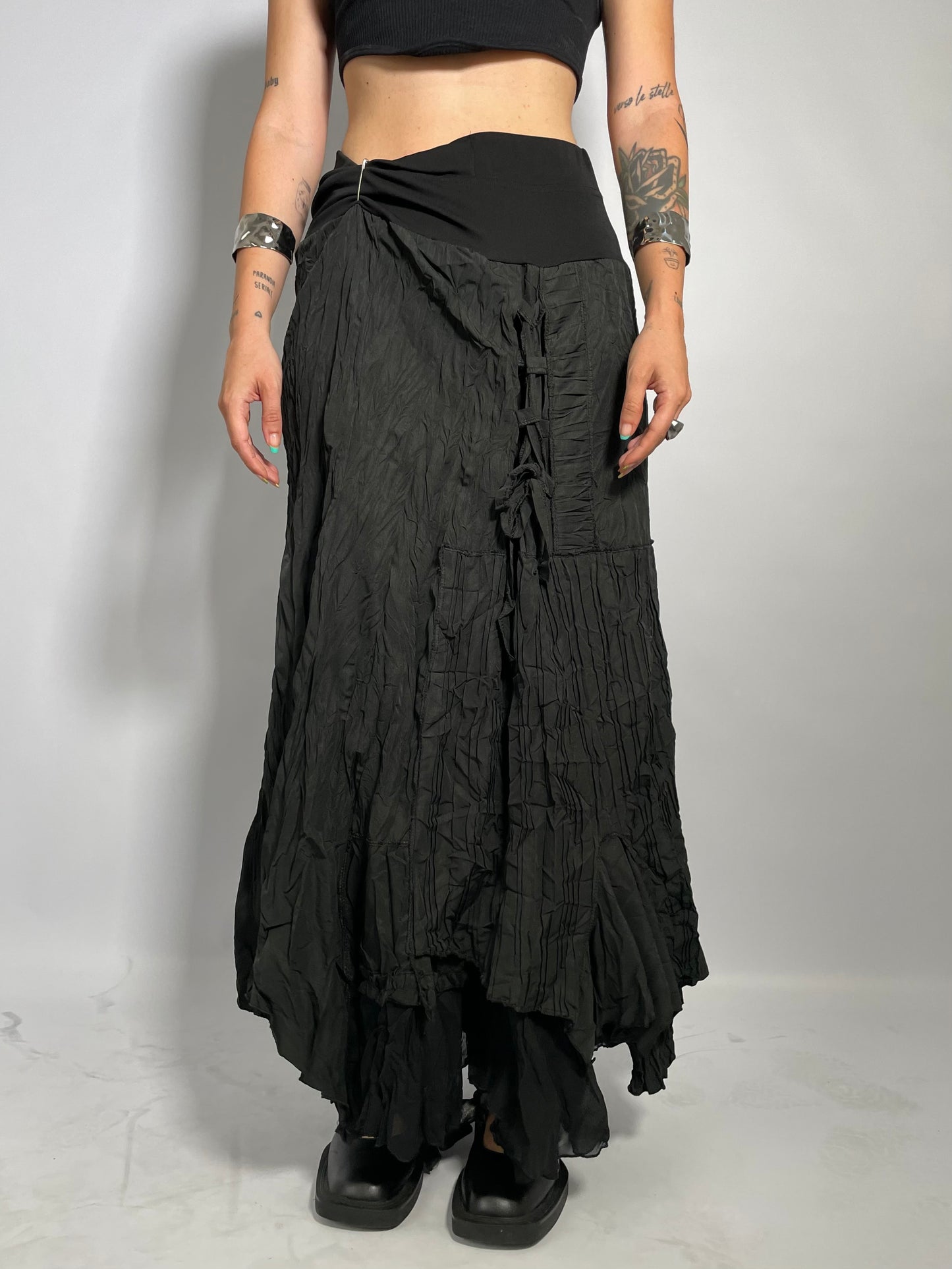 Maxi gonna sartoriale nera 100% cotone crespato - taglia unica