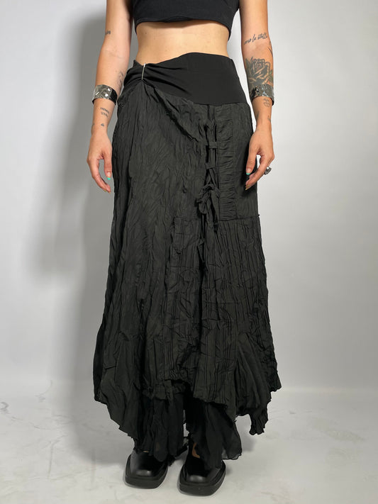 Maxi gonna sartoriale nera 100% cotone crespato - taglia unica