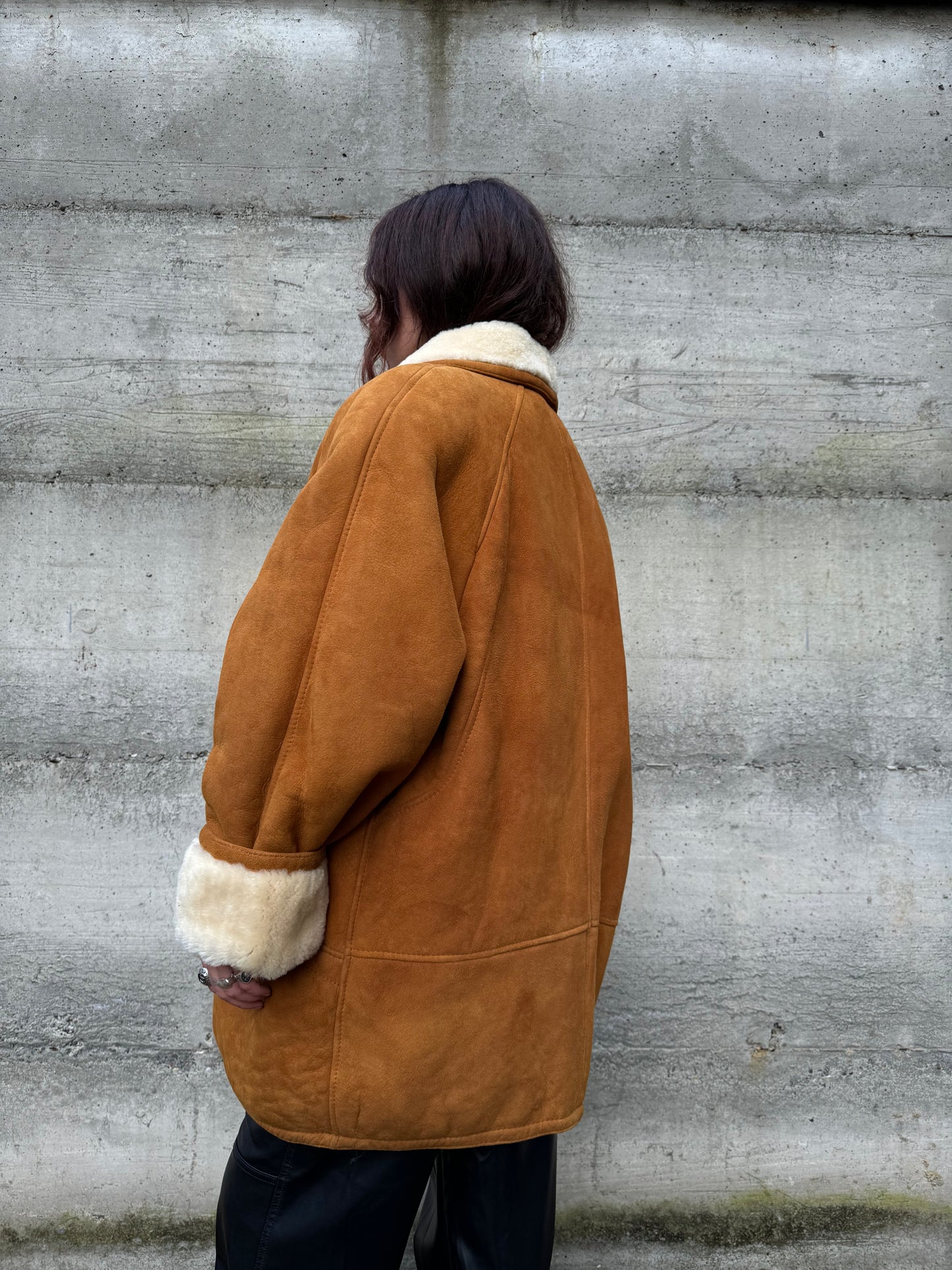 Montone originale Shearling caramello scamosciato, taglia 50it uomo