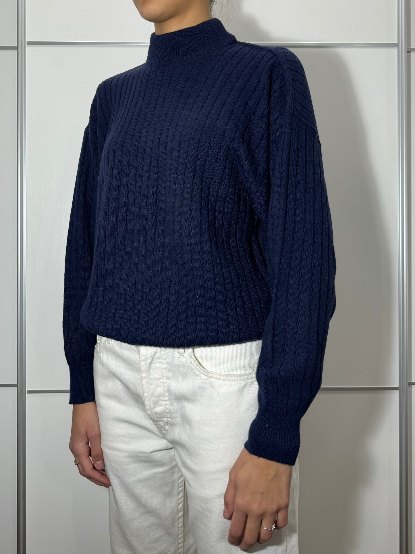 Dolcevita a coste blu in misto lana