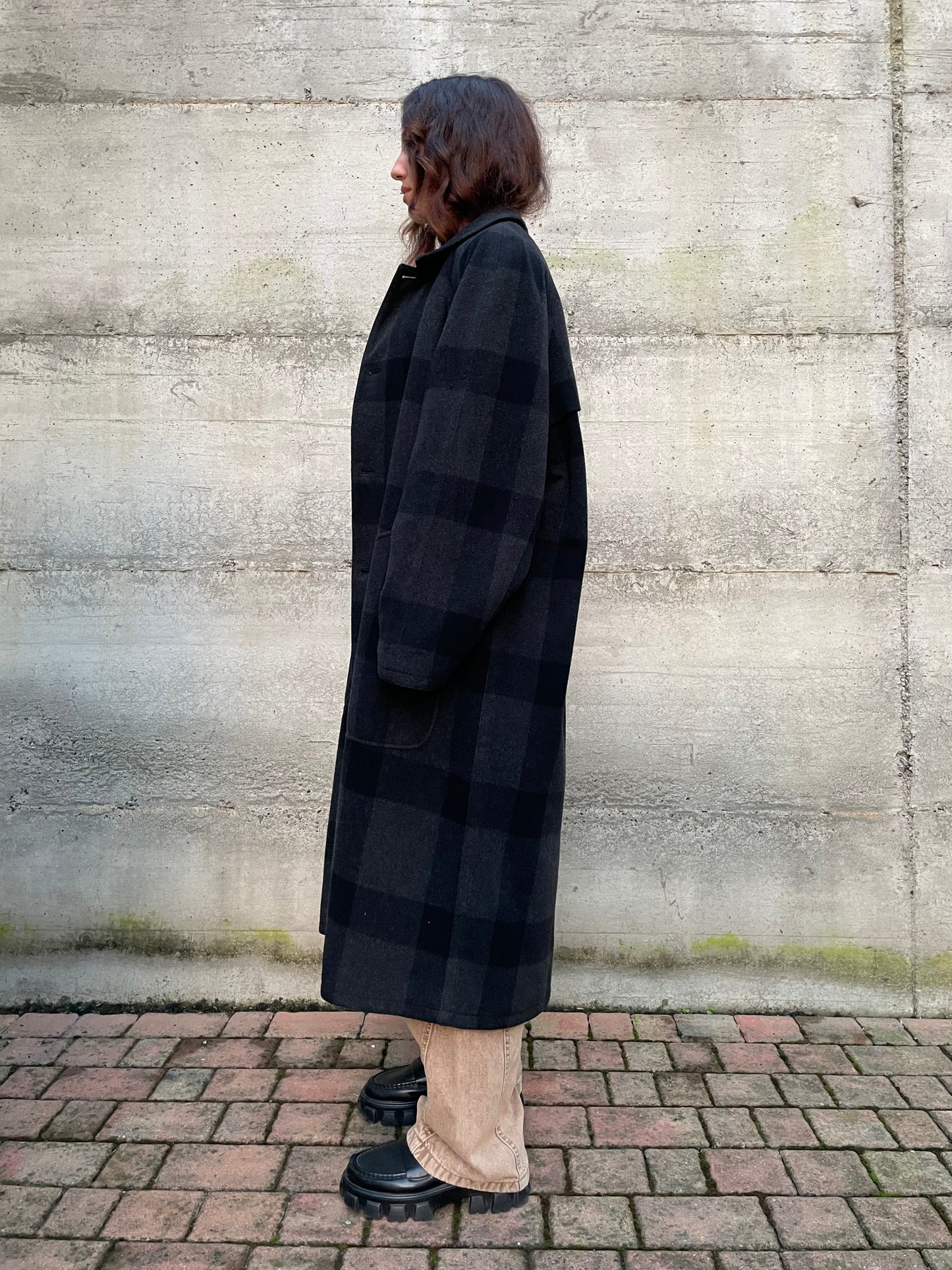 Cappotto Oliver by Valentino tartan grigio scuro, 100% lana - taglia M uomo