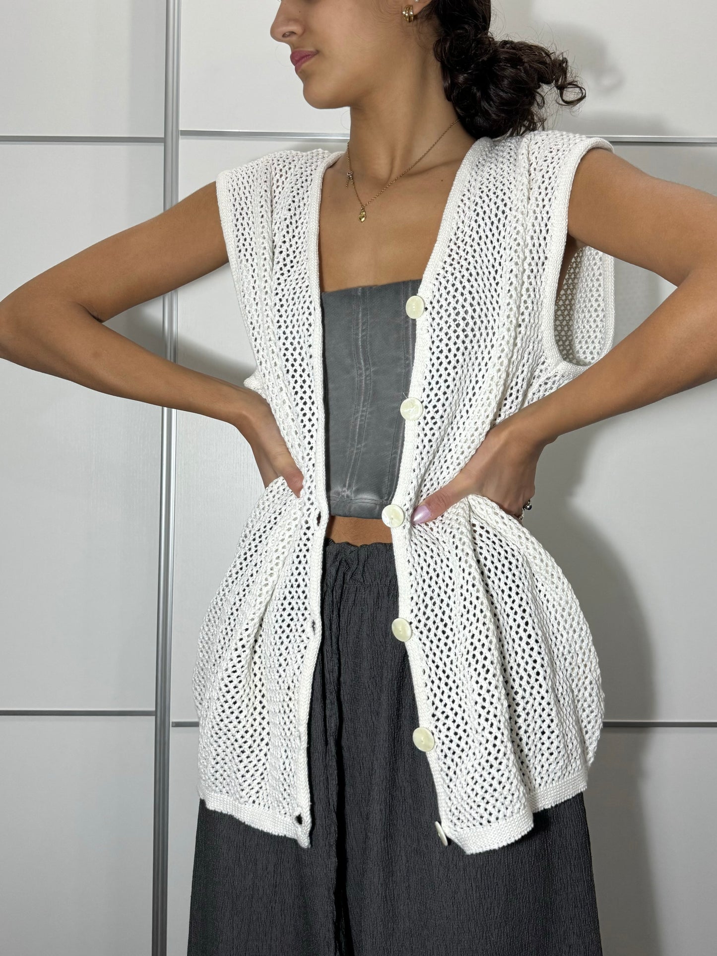 Gilet cardigan a rete oversize 100% cotone