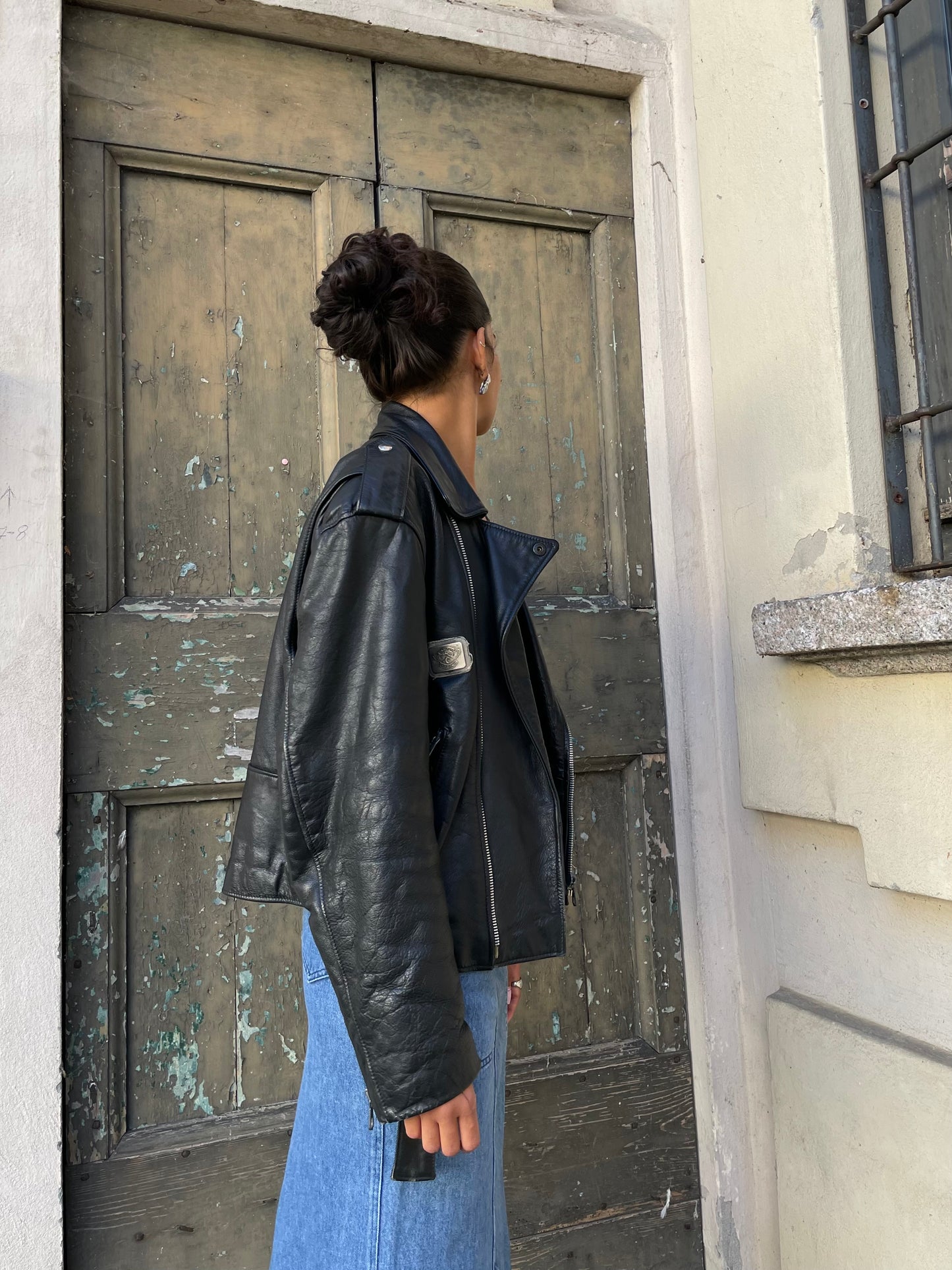 Chiodo Carlton in vera pelle nero, taglia M uomo