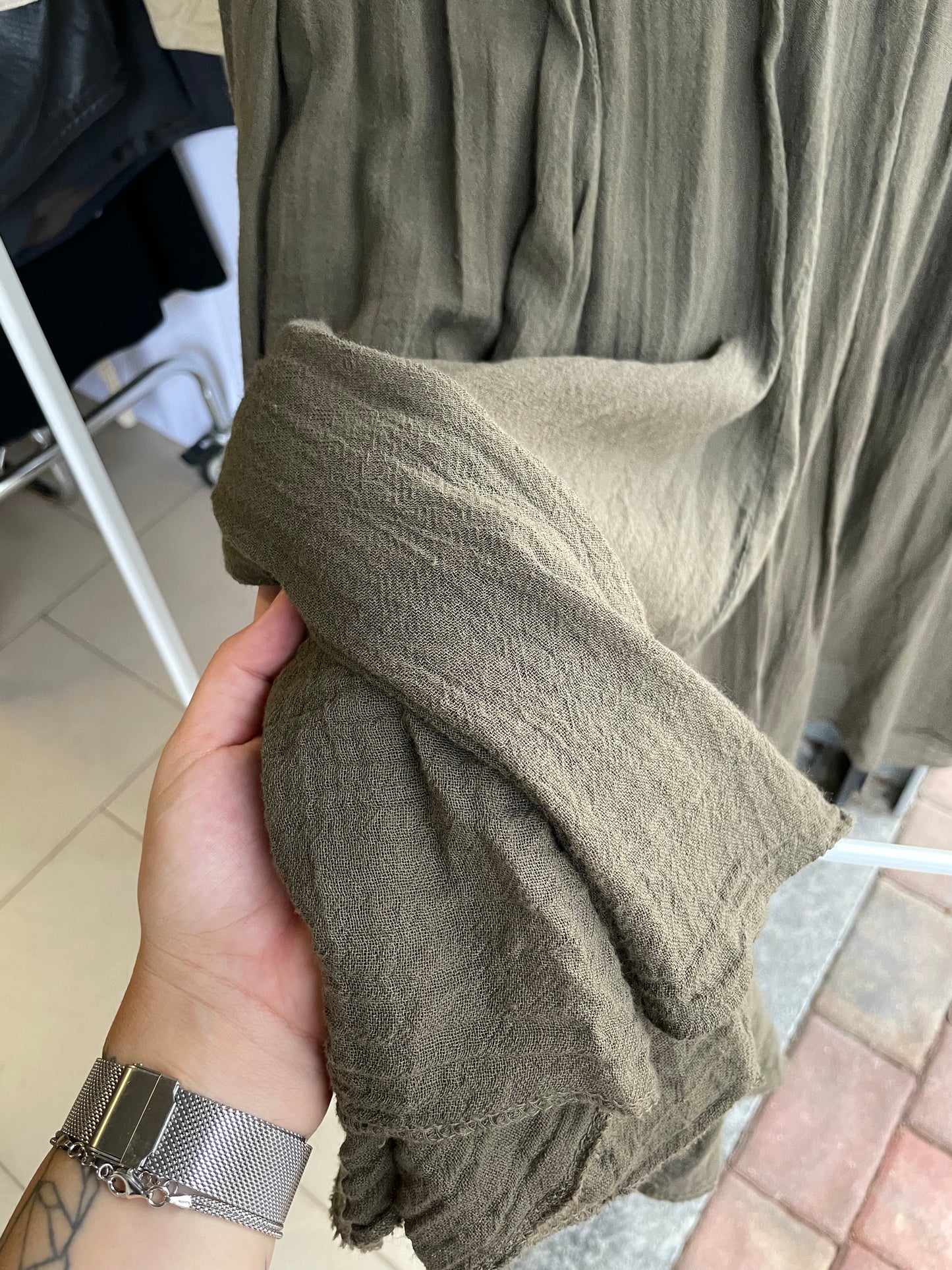 Gonna lunga sartoriale in crepe di cotone, verde oliva - taglia unica