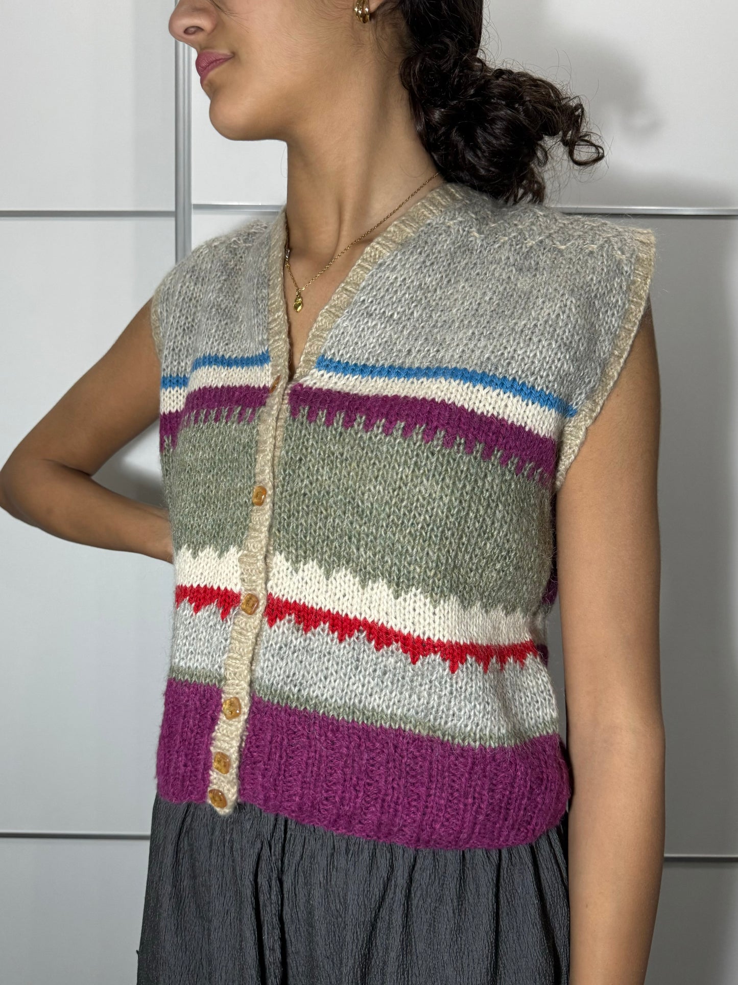 Gilet cropped crochet multicolor in lana
