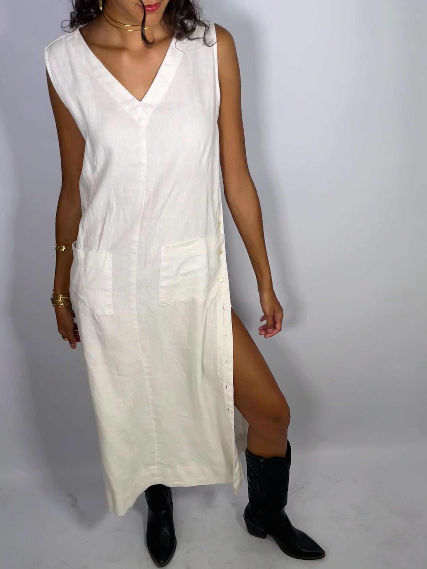 Abito midi sartoriale 100% lino bianco - Alba Fornari - taglia M