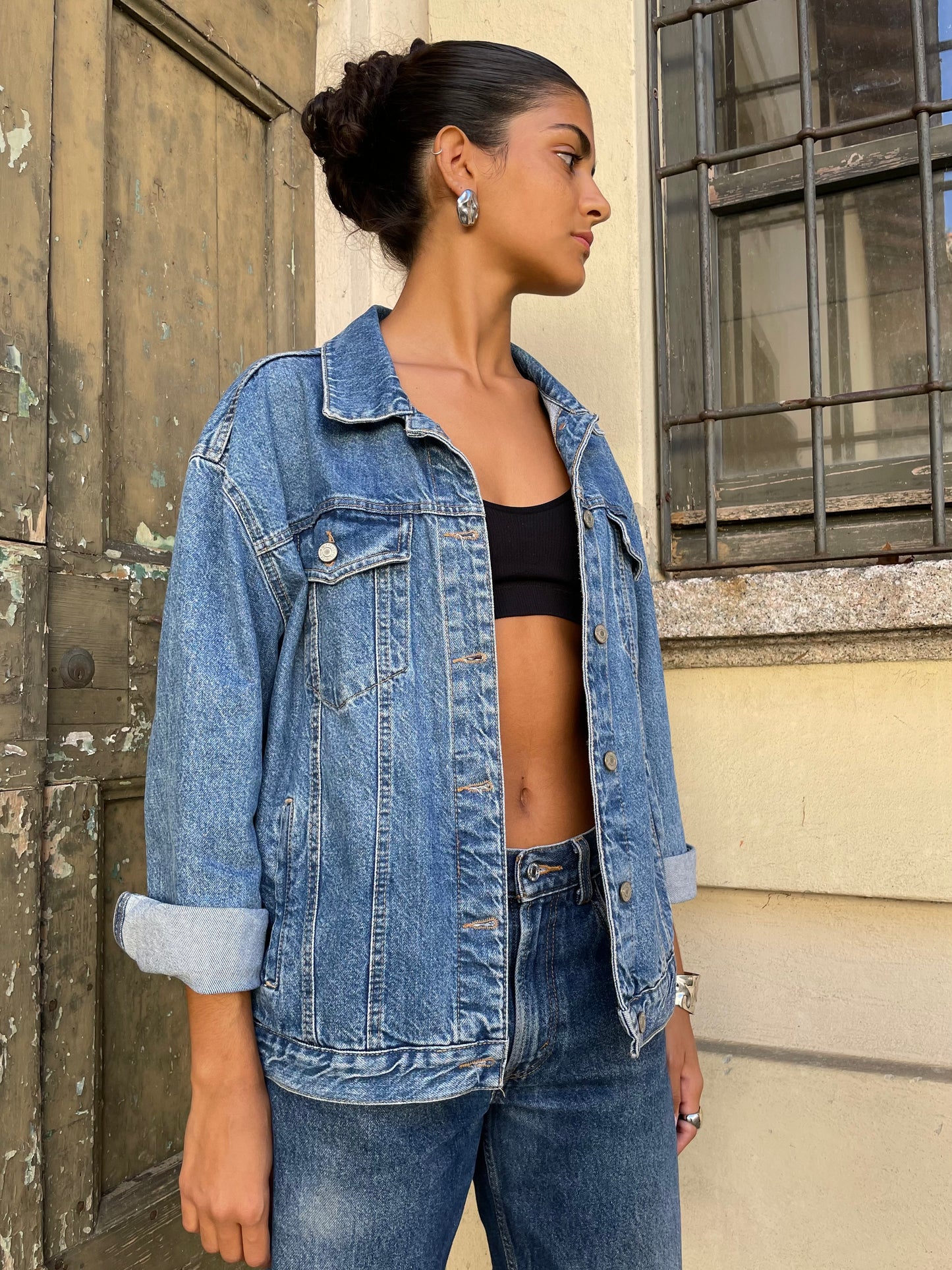 Giacca vintage denim lavaggio medio - taglia L donna