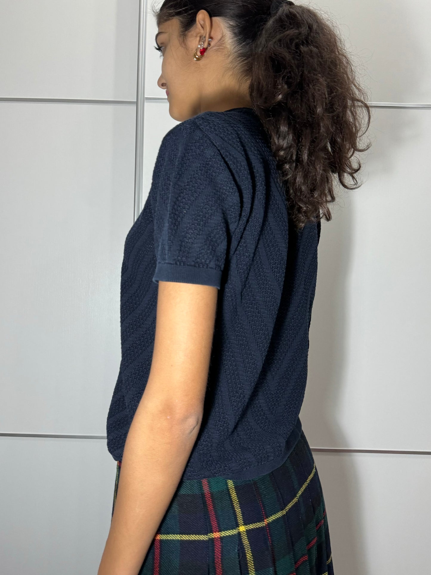 Maglioncino a manica corta girocollo Burghi blu notte, 100% cotone