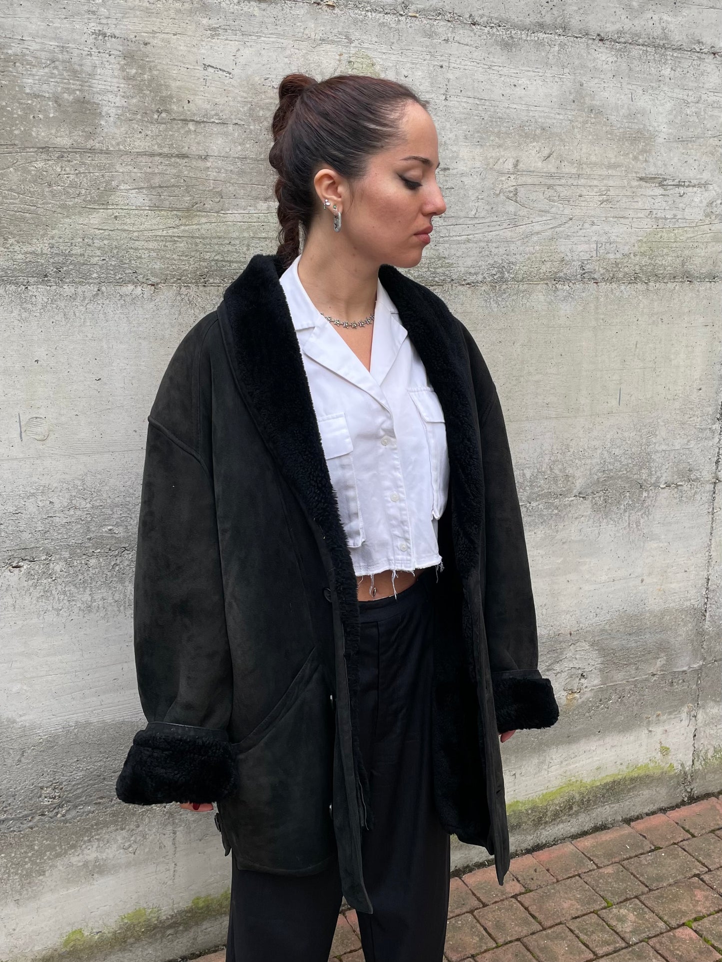 Montone originale Shearling nero scamosciato - taglia L uomo