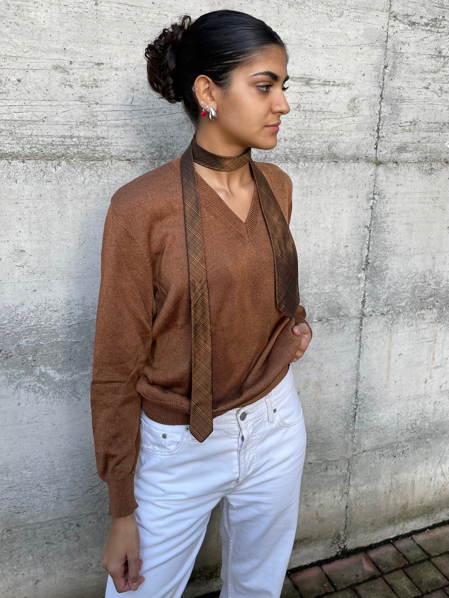 Maglioncino sartoriale 100% cotone scollo a V - taglia M