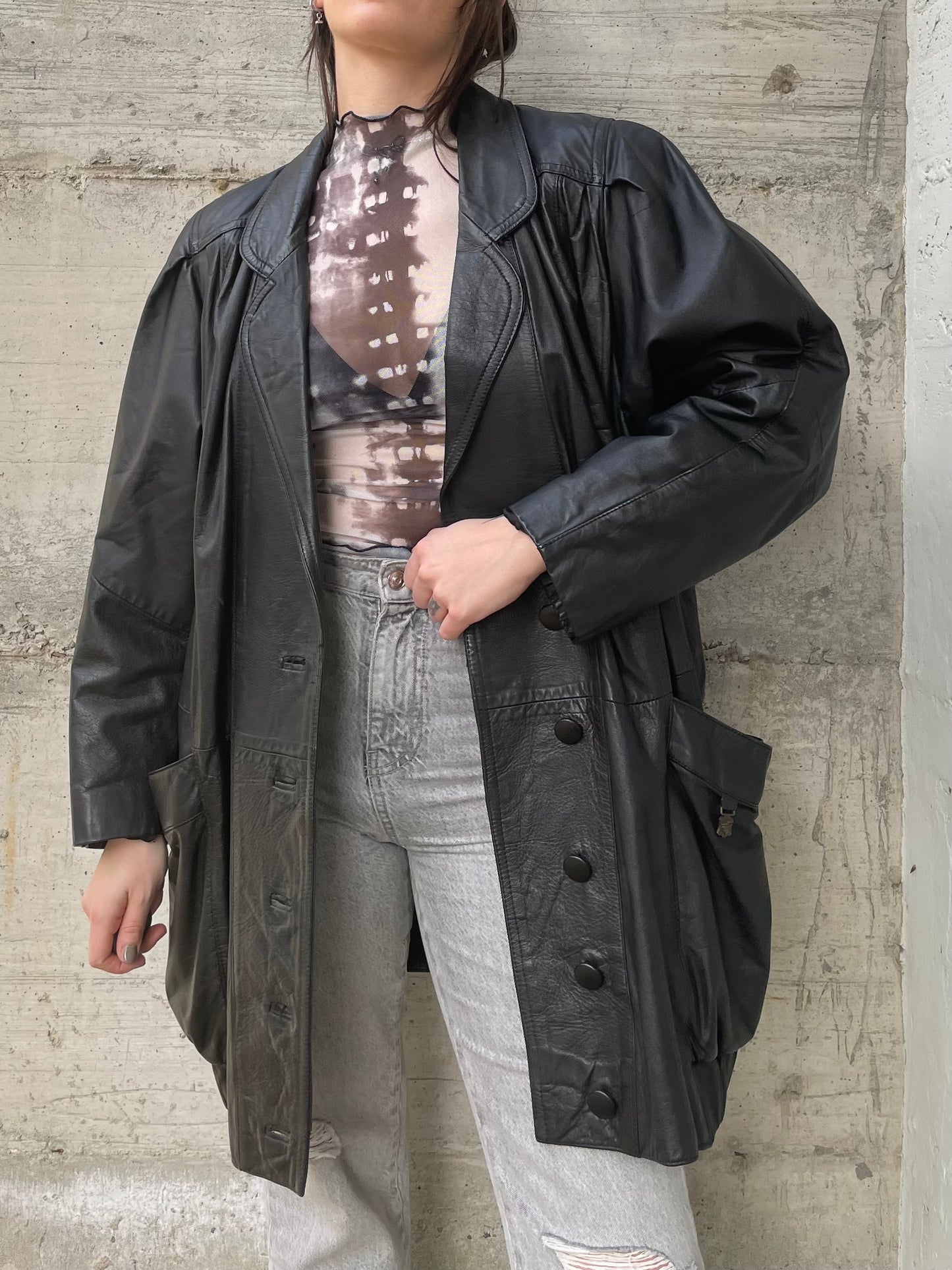 Giacca 80s vera pelle nera