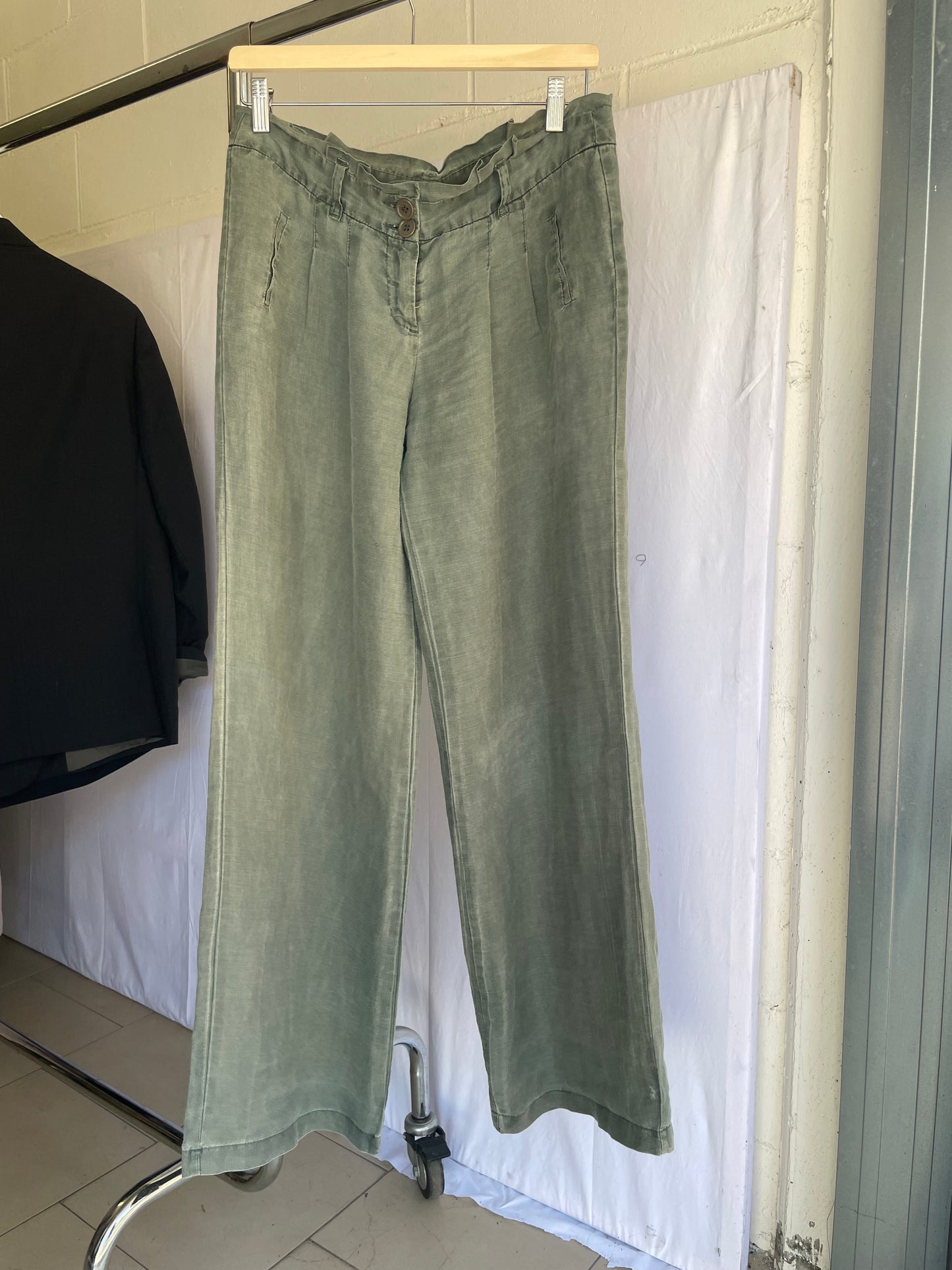 Pantapalazzo verde salvia 100% ramiè, taglia M