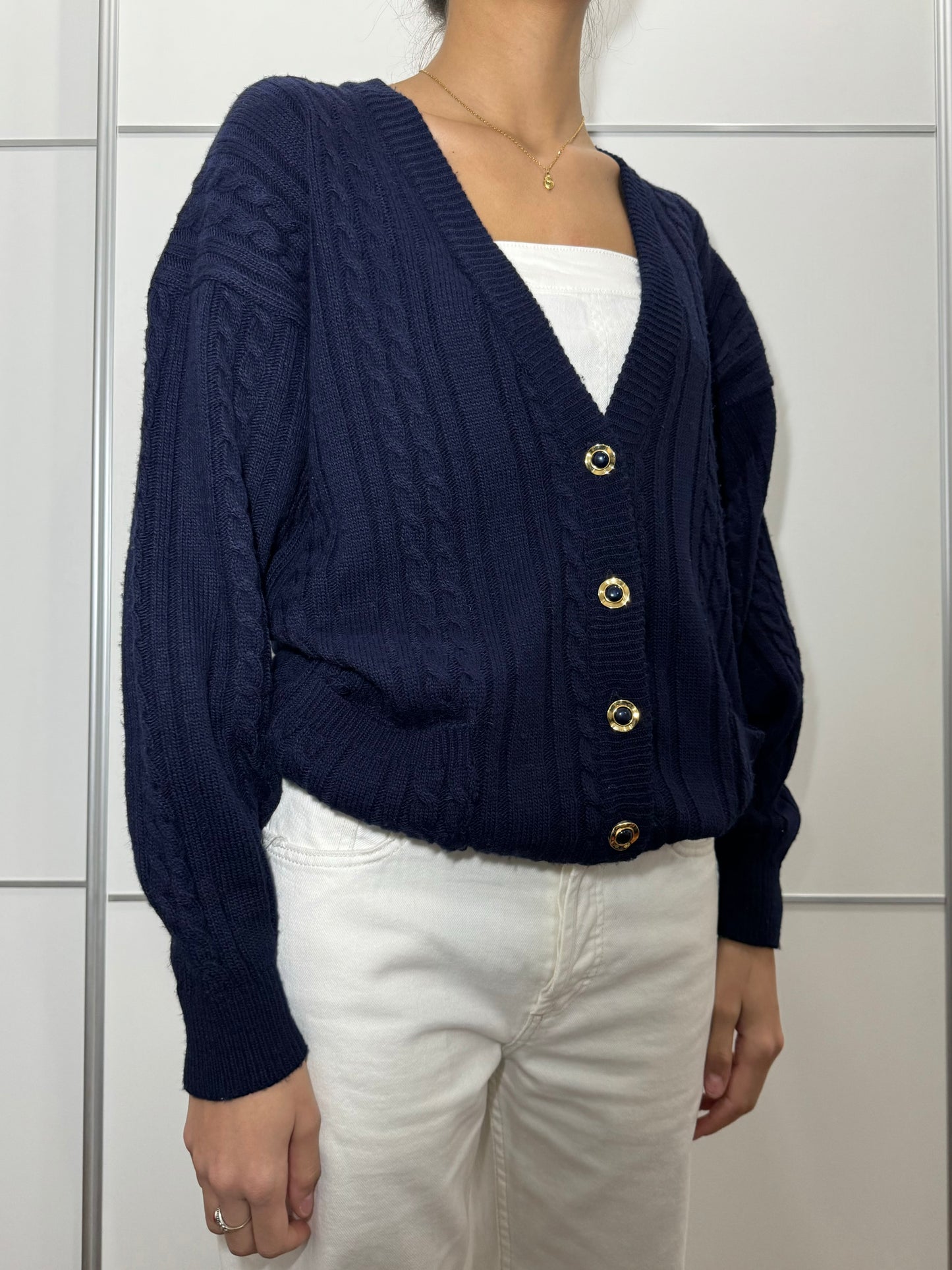 Cardigan trecce sartoriale blu notte