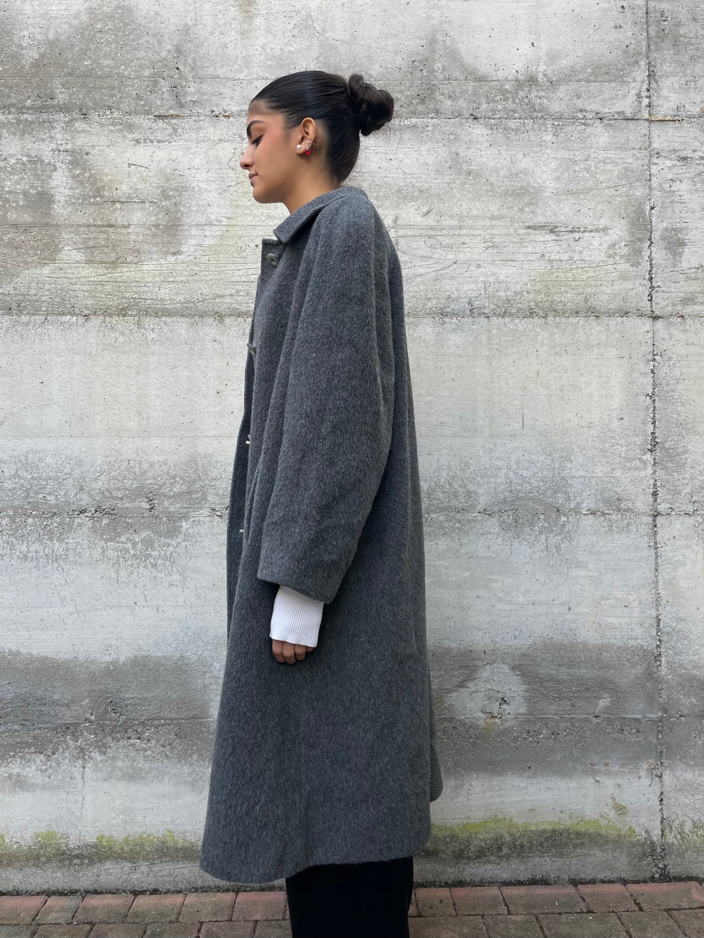 Cappotto sartoriale lungo monopetto, in misto lana e alpaca