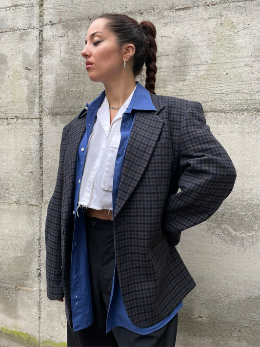 Blazer maschile tartan in misto lana e cashmere