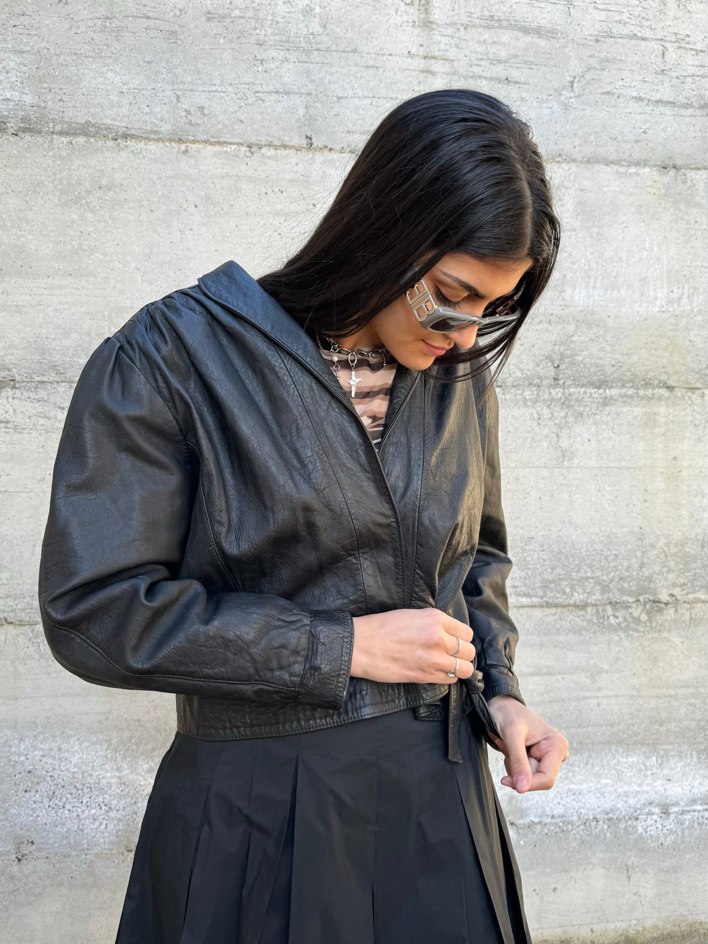 Bomber 80s crop in vera pelle nappata