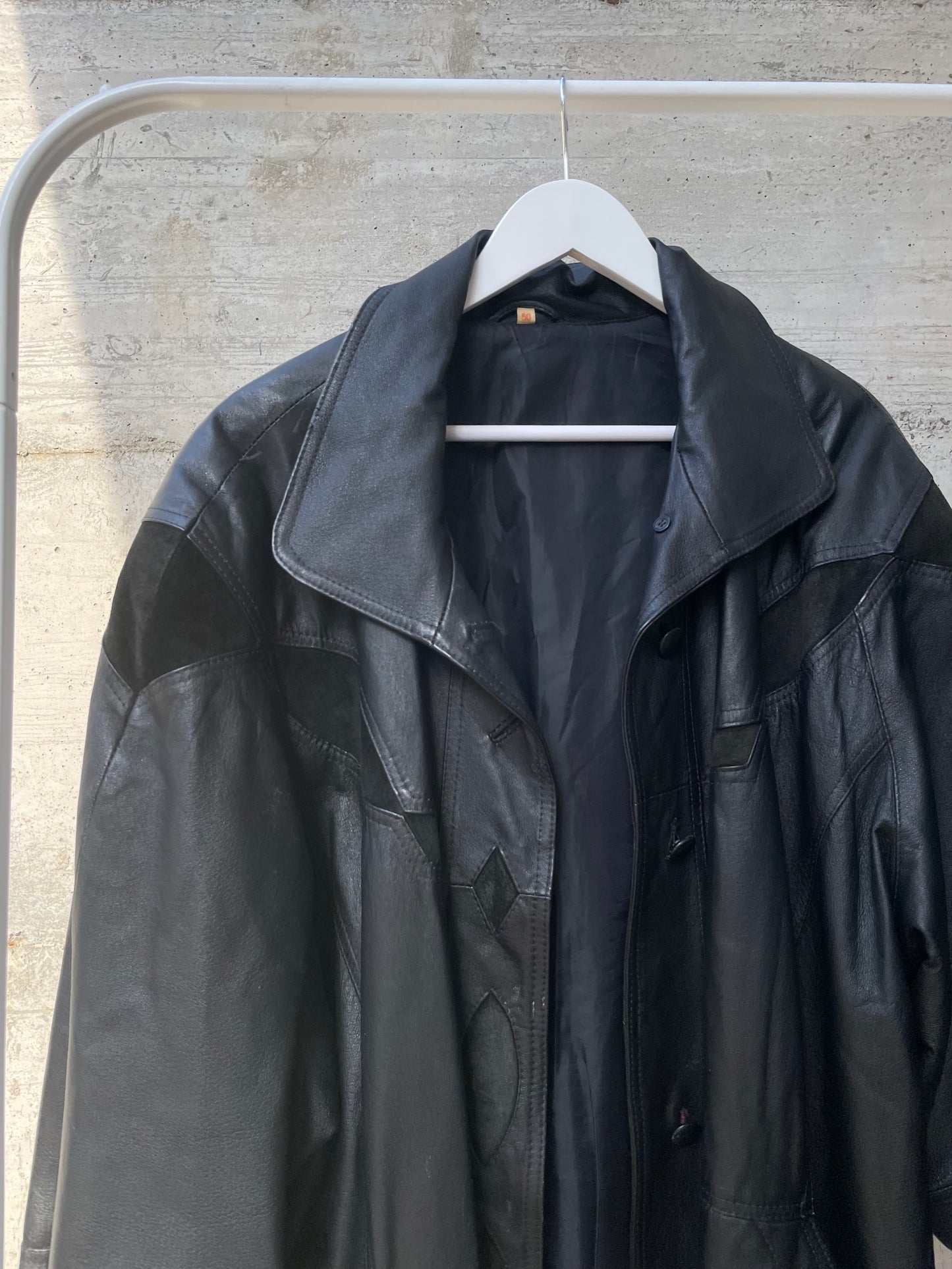 Giacca 80s vera pelle nera - inserti camoscio