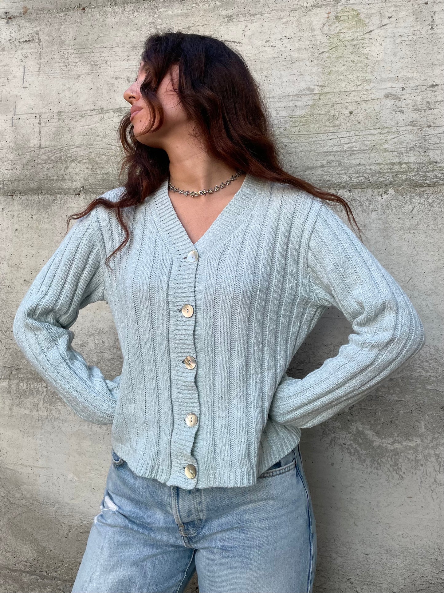 Cardigan turchese 85% lana 15% viscosa - taglia M