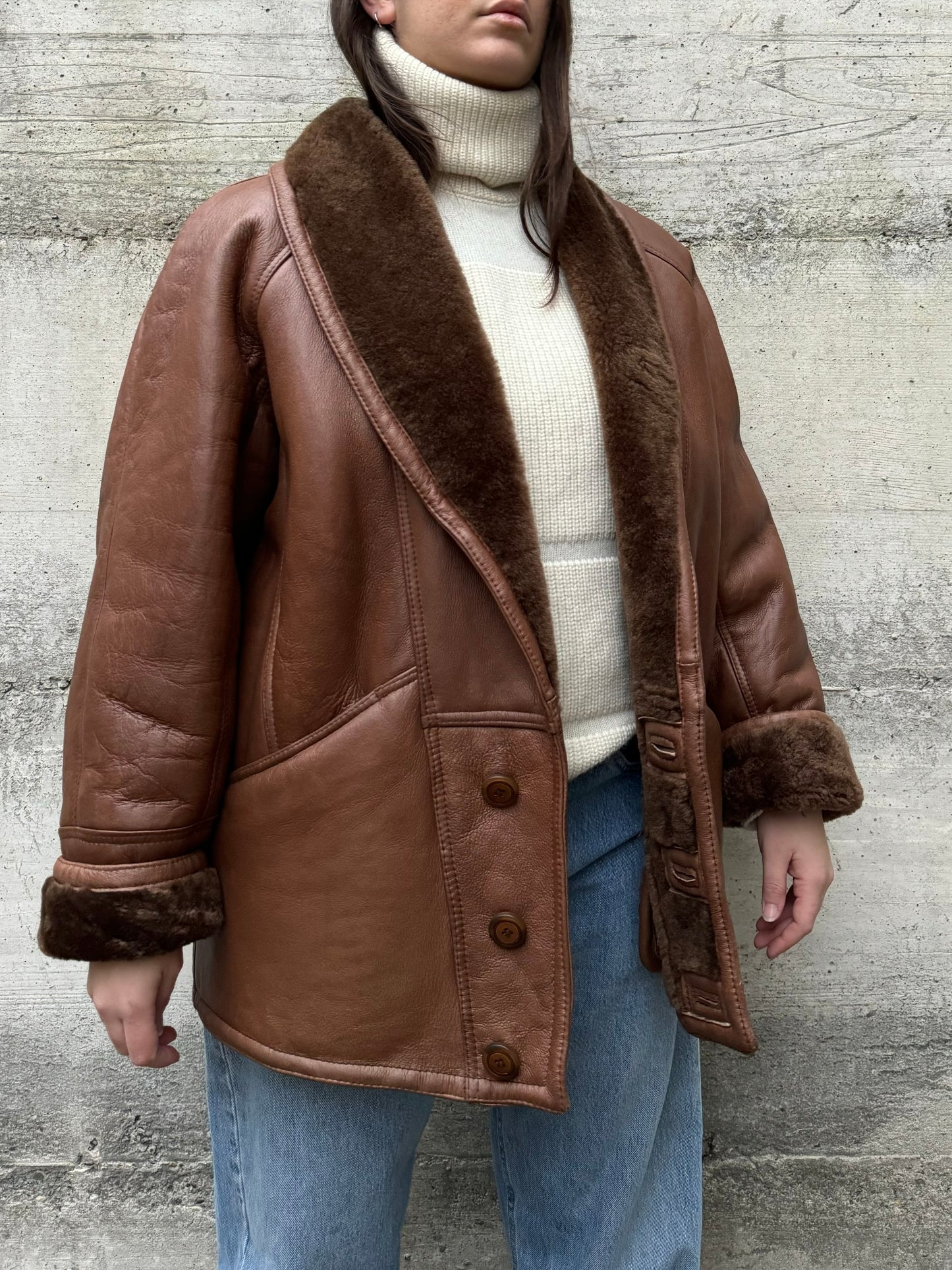 Montone Shearling cioccolato in nappa, a pelo raso, taglia 48it uomo (S/M)